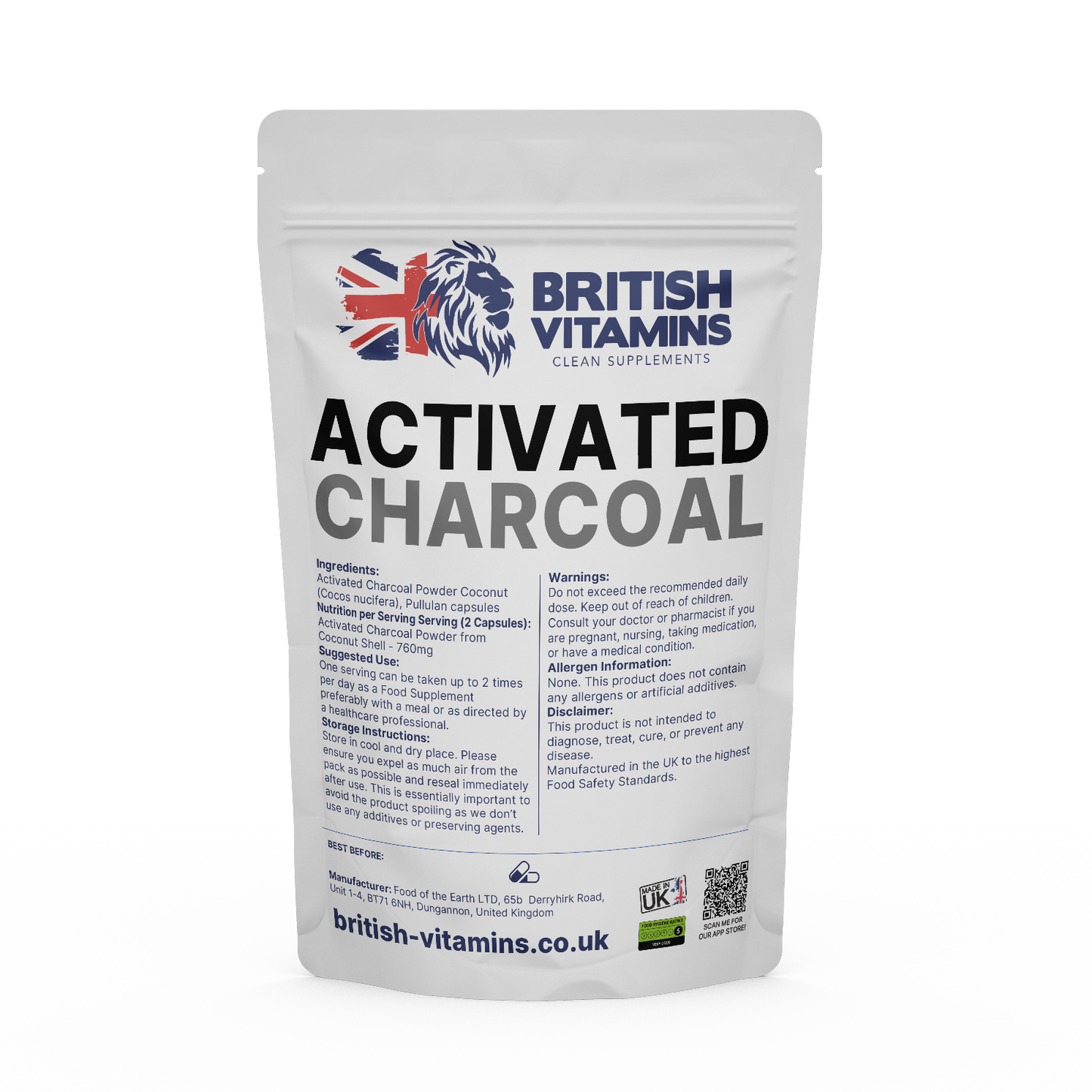Activated Charcoal 760mg – Coconut Shell Source – Clean-Label Capsules Health & Beauty:Vitamins & Lifestyle Supplements:Vitamins & Minerals British Vitamins 60 Capsules