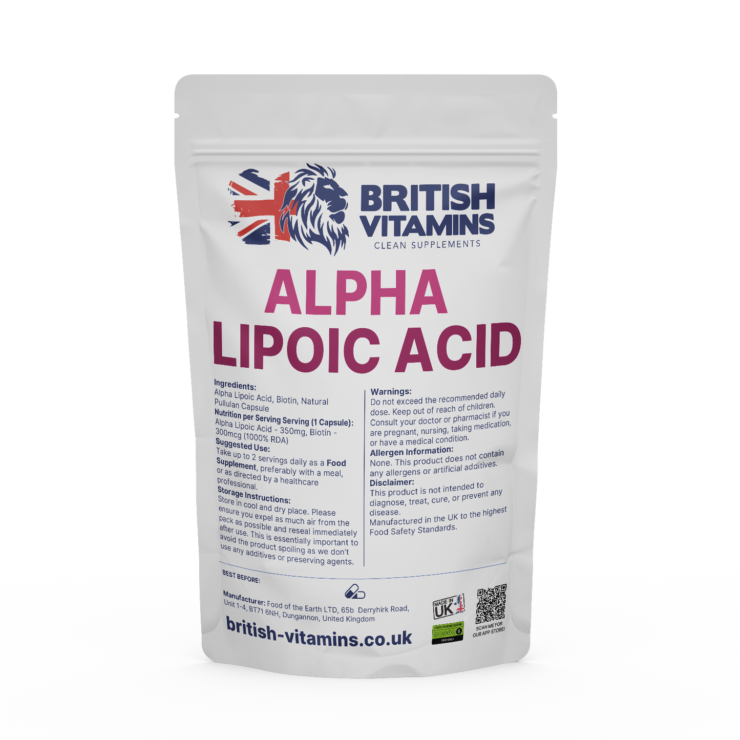 Alpha Lipoic Acid + Biotin Capsules – Clean Label Supplement Health & Beauty:Vitamins & Lifestyle Supplements:Sports Supplements:Protein Shakes & Bodybuilding British Vitamins 5 capsules