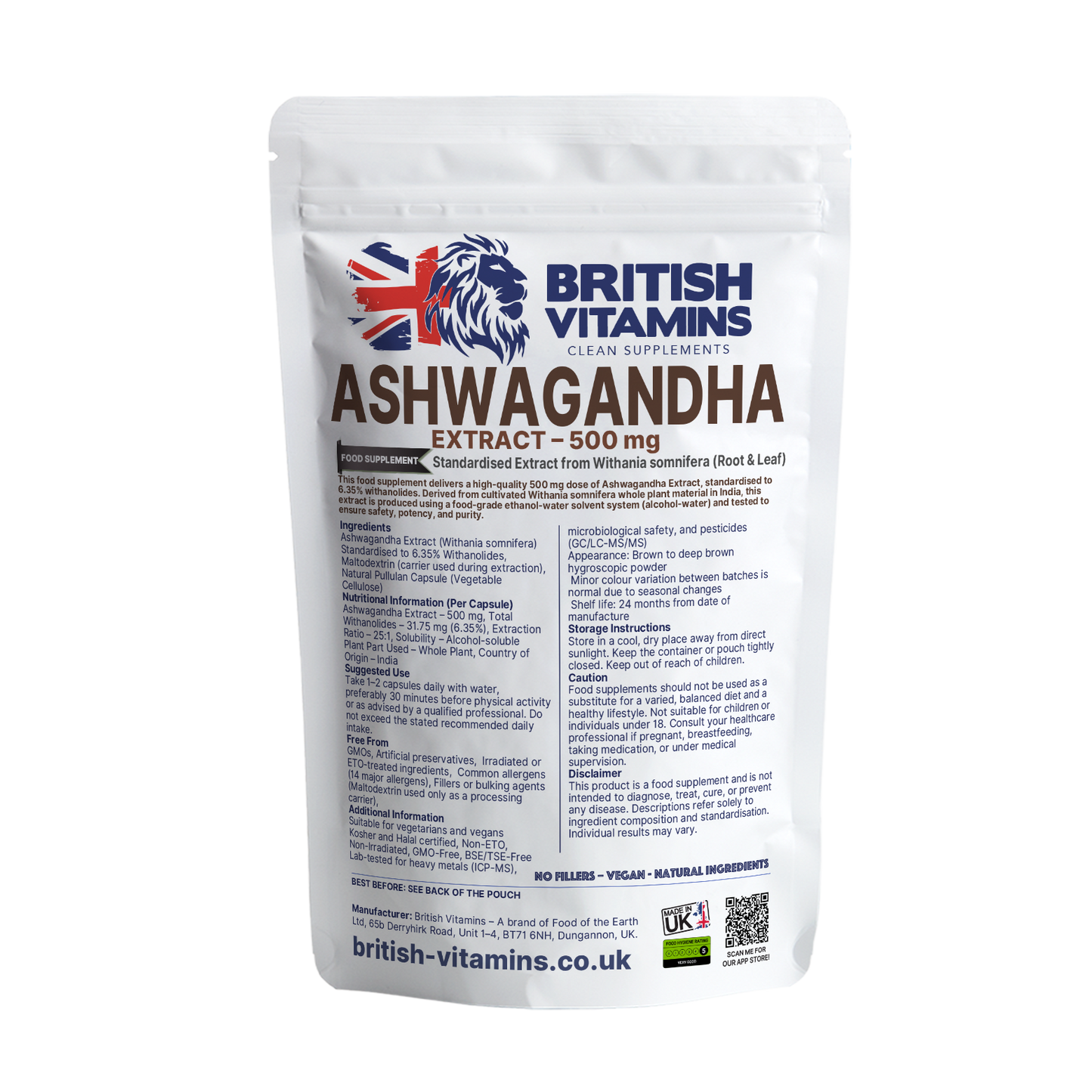 Ashwagandha+ 500mg High-Strength Extract British Vitamins 120 Capsules