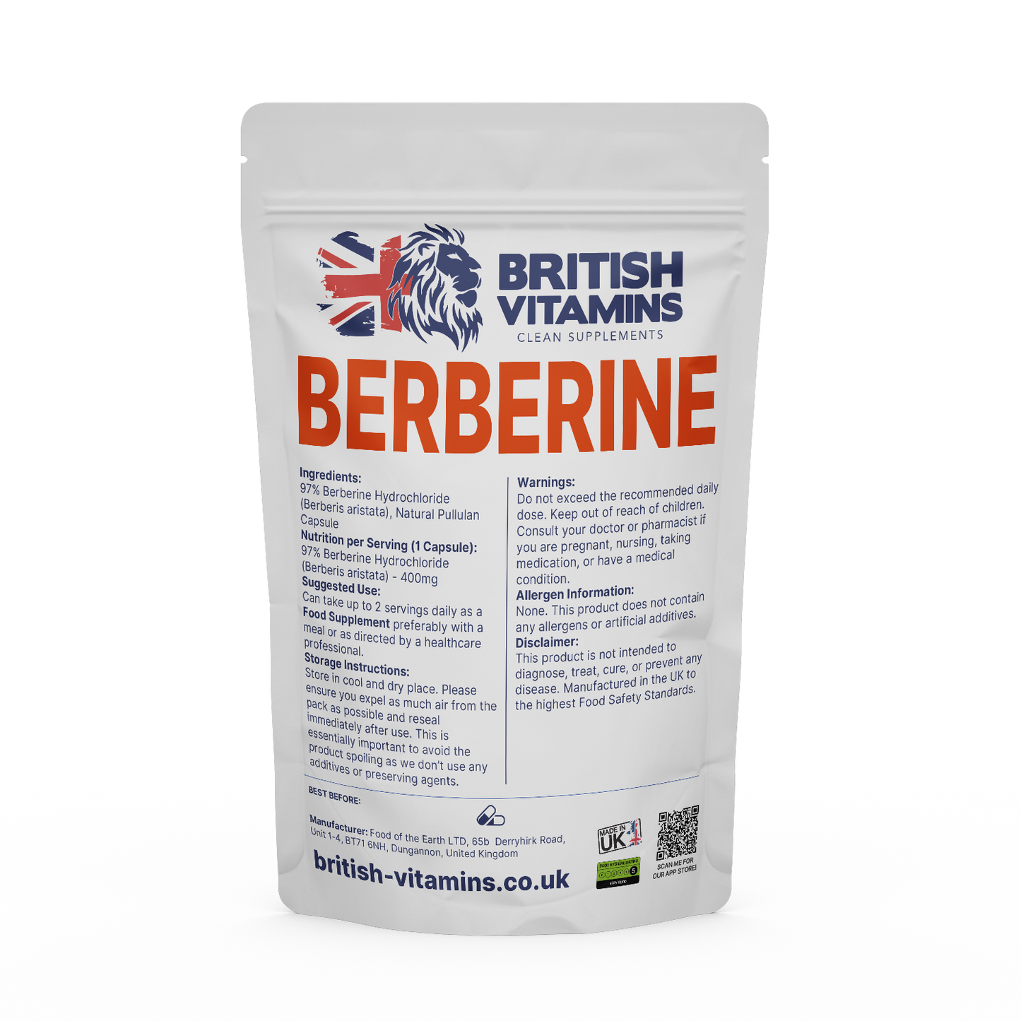Berberine HCl 400mg (from Berberis aristata) Additive-Free | Vegan | UK Made Health & Beauty:Vitamins & Lifestyle Supplements:Vitamins & Minerals British Vitamins 5 Capsules ( Sample )