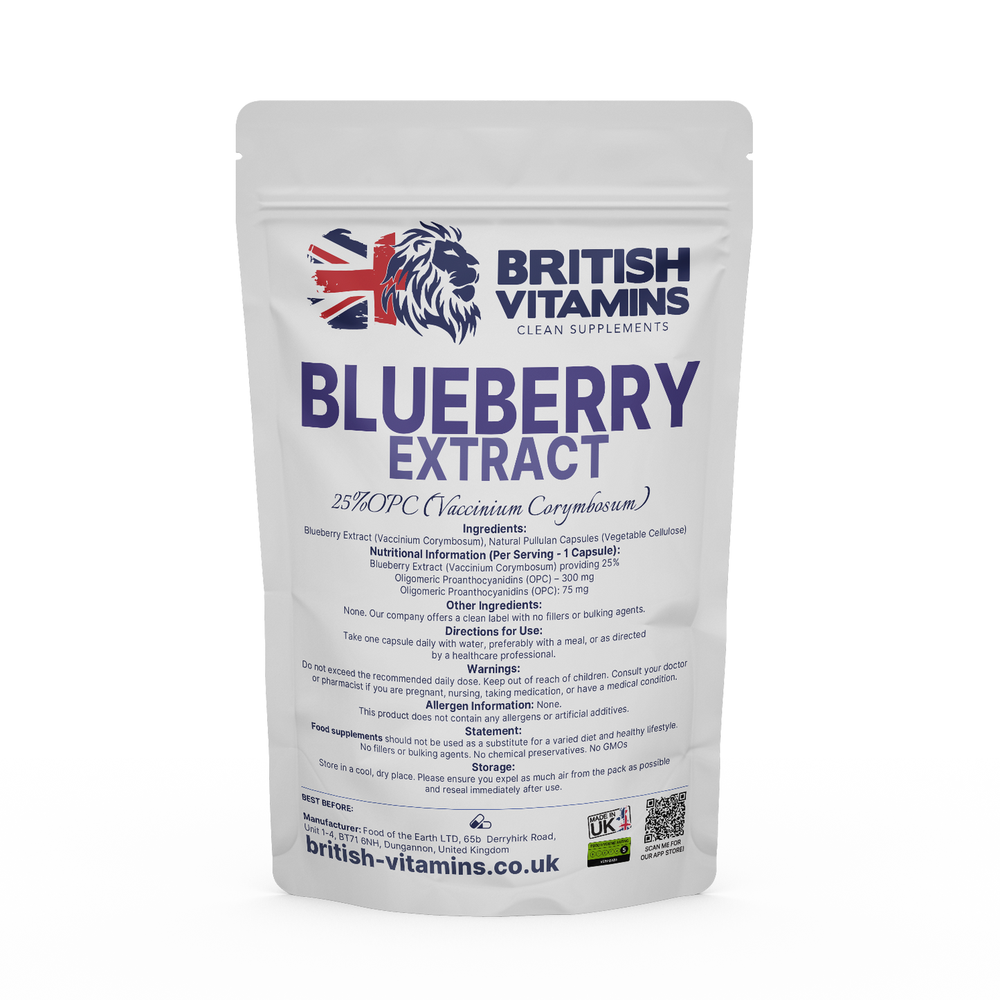 Blueberry Extract 300mg providing 25% OPC Health & Beauty:Vitamins & Lifestyle Supplements:Vitamins & Minerals British Vitamins 60 Capsules