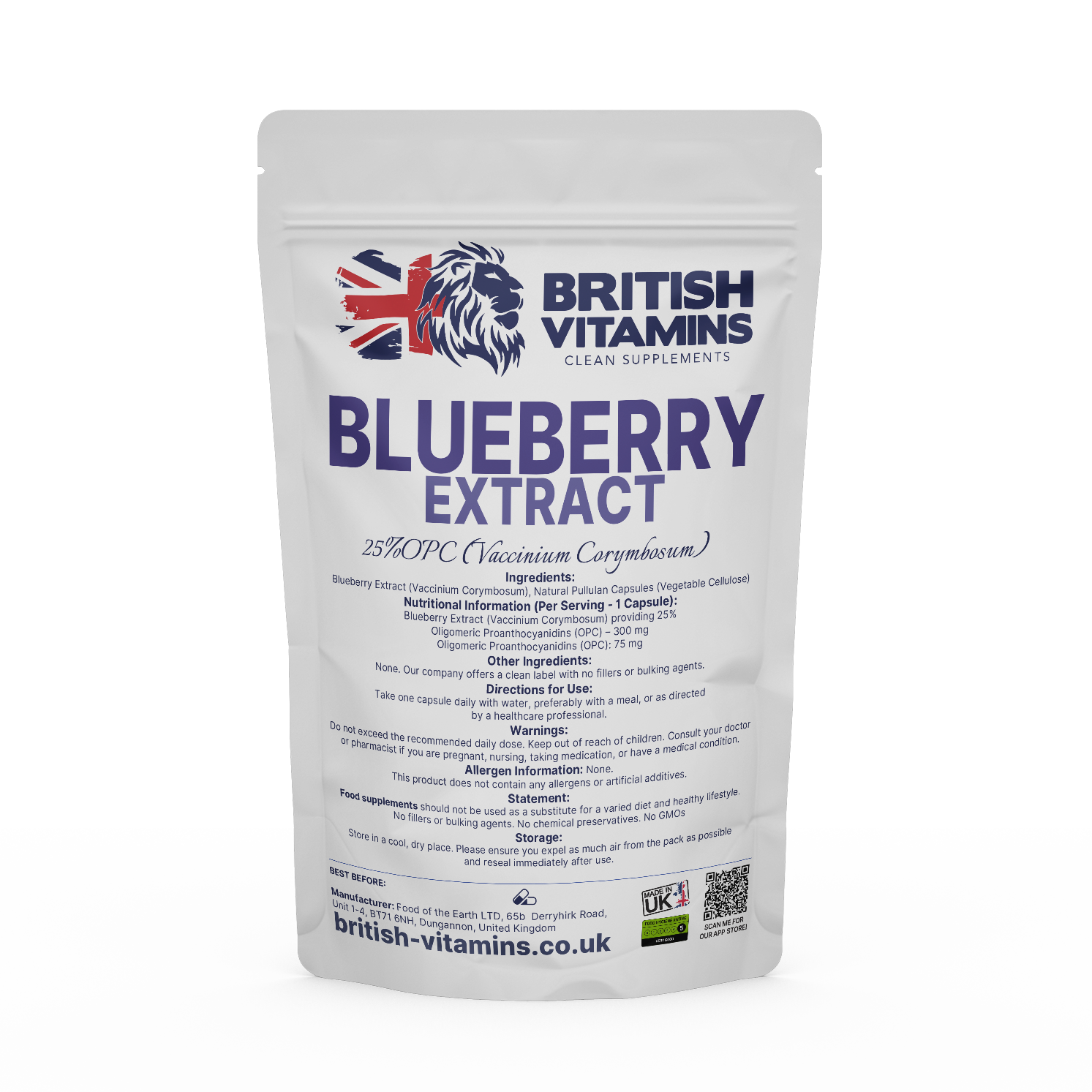 Blueberry Extract 300mg Health & Beauty:Vitamins & Lifestyle Supplements:Vitamins & Minerals British Vitamins 60 Capsules