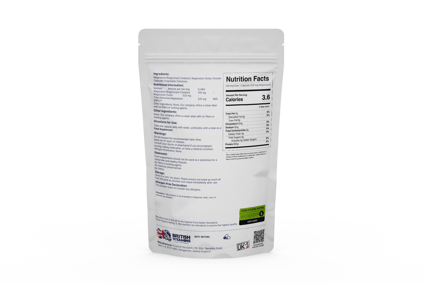 Chelated Magnesium Capsules – No Fillers, Clean Label Health & Beauty:Vitamins & Lifestyle Supplements:Sports Supplements:Protein Shakes & Bodybuilding British Vitamins