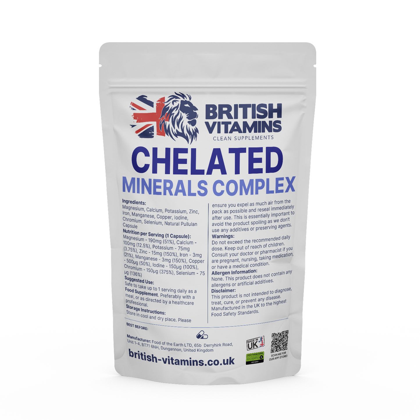 Mineral Complex Chelated Food Supplement British Vitamins 60 Capsules