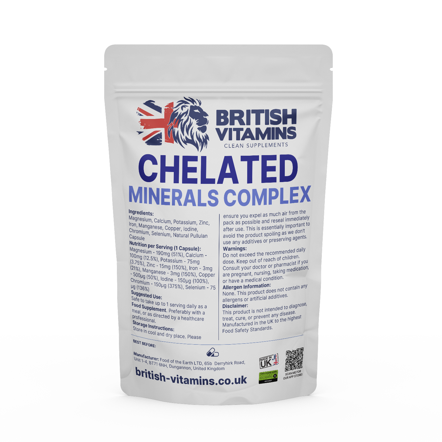 Mineral Complex Chelated Food Supplement British Vitamins 60 Capsules