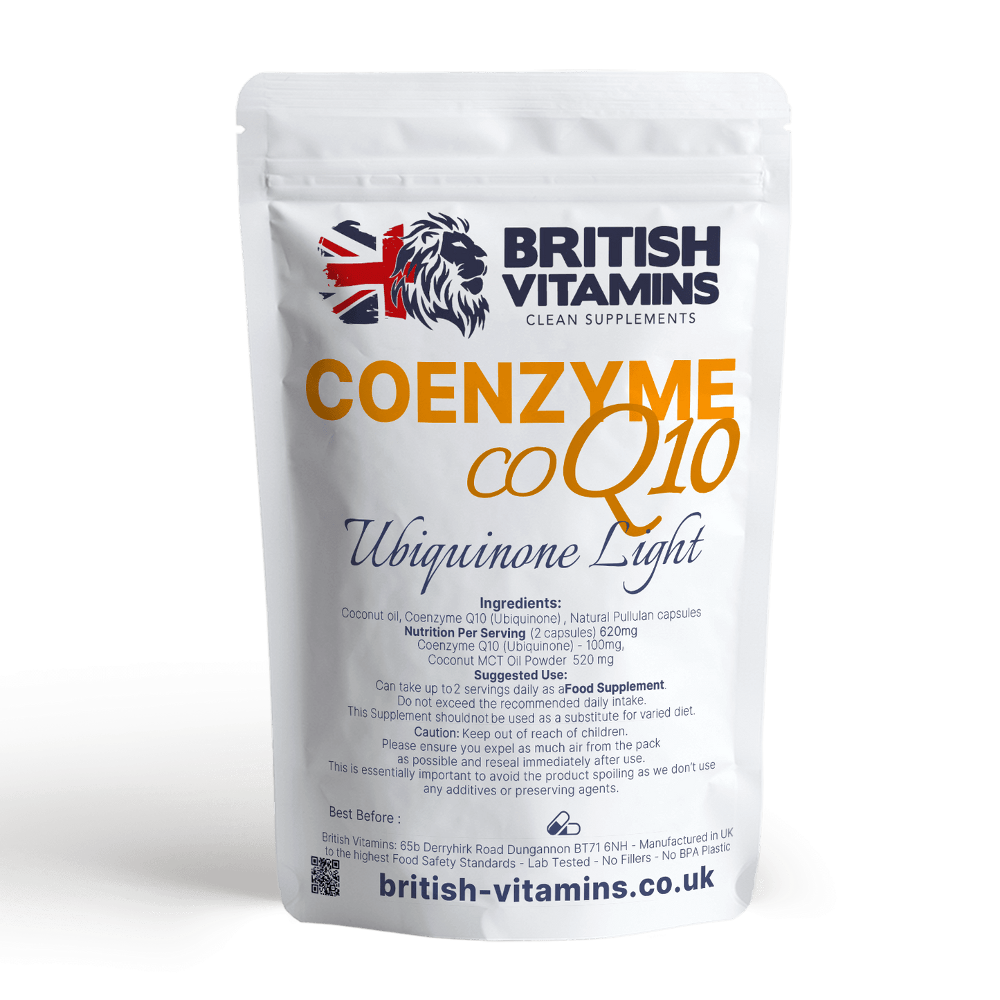 Coenzyme Q10 100mg + MCT Oil – Clean-Label Vegan Capsules Health & Beauty:Vitamins & Lifestyle Supplements:Vitamins & Minerals British Vitamins 5 Capsules