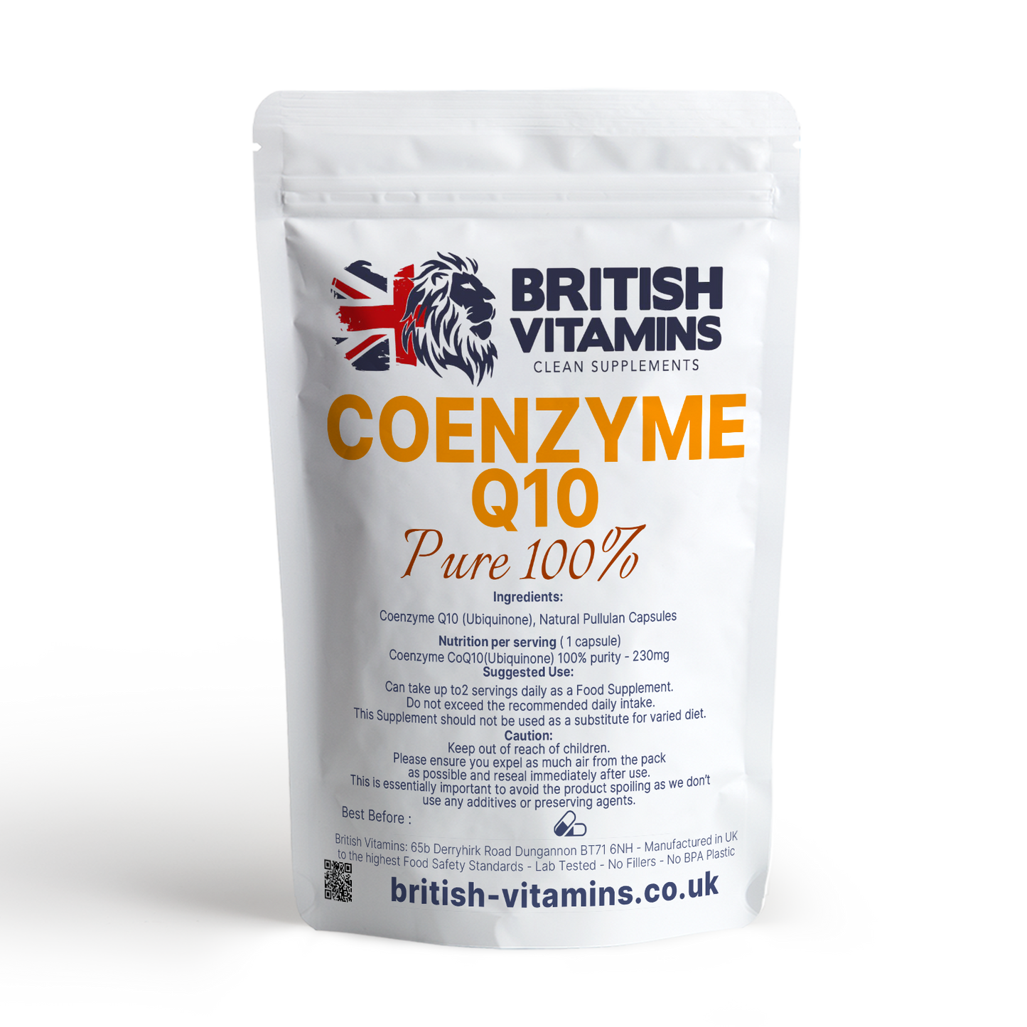 Co Enzyme Q10 Ubiquinone - 100% Clean Health & Beauty:Vitamins & Lifestyle Supplements:Vitamins & Minerals British Vitamins 60 Capsules