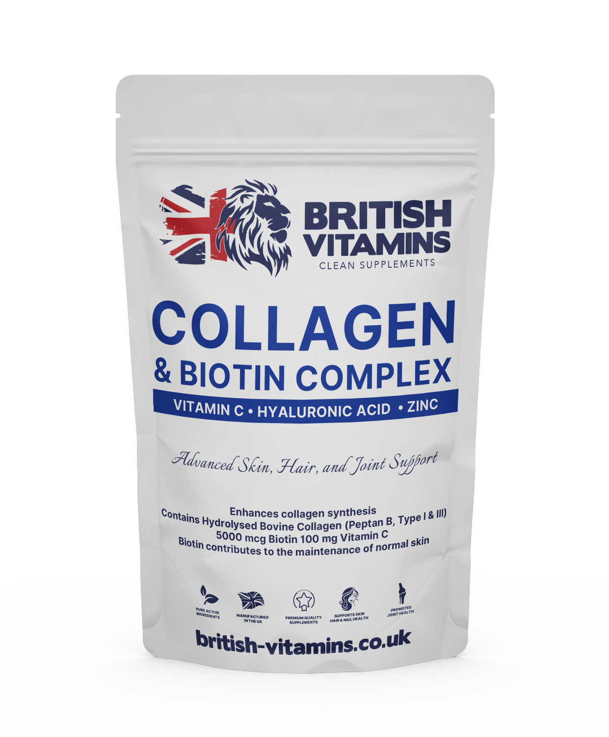 Collagen & Biotin Complex, Biotin, Vitamin C, Hyaluronic Acid, Zinc Health & Beauty:Vitamins & Lifestyle Supplements:Vitamins & Minerals British Vitamins 5 capsules (sample)