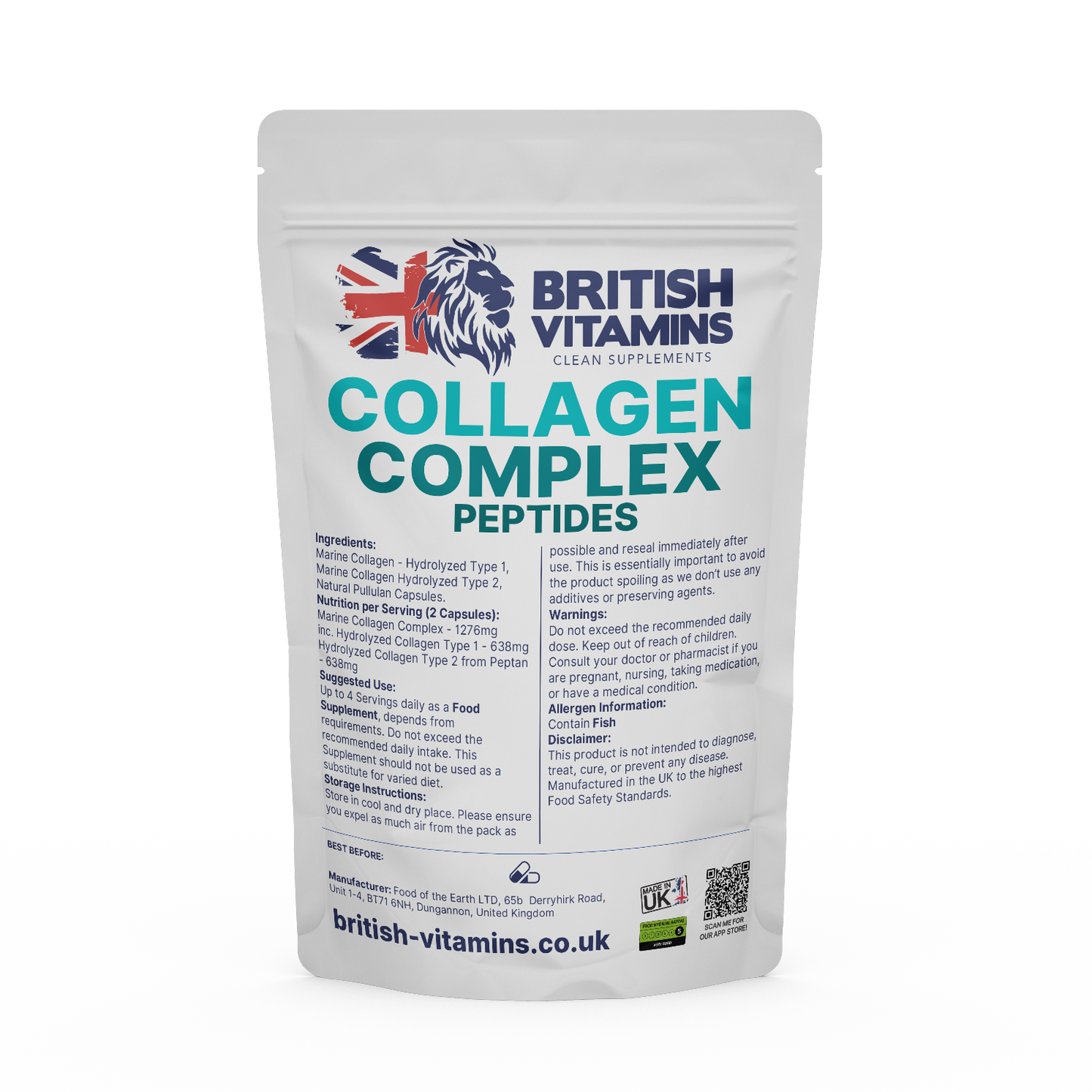 Collagen Complex - Premium No Fillers Marine Health & Beauty:Vitamins & Lifestyle Supplements:Vitamins & Minerals British Vitamins 60 Capsules