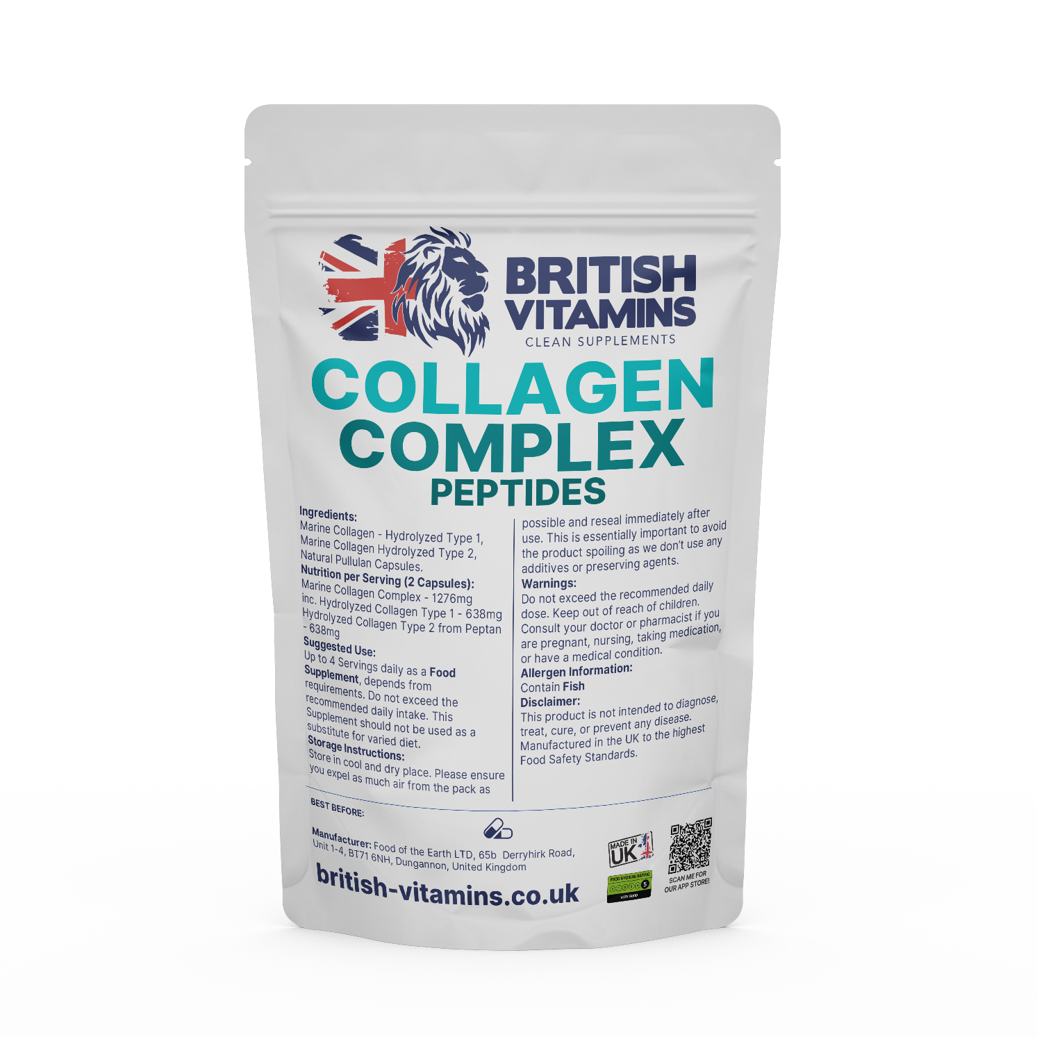 Collagen Complex - Premium No Fillers Marine Health & Beauty:Vitamins & Lifestyle Supplements:Vitamins & Minerals British Vitamins 60 Capsules