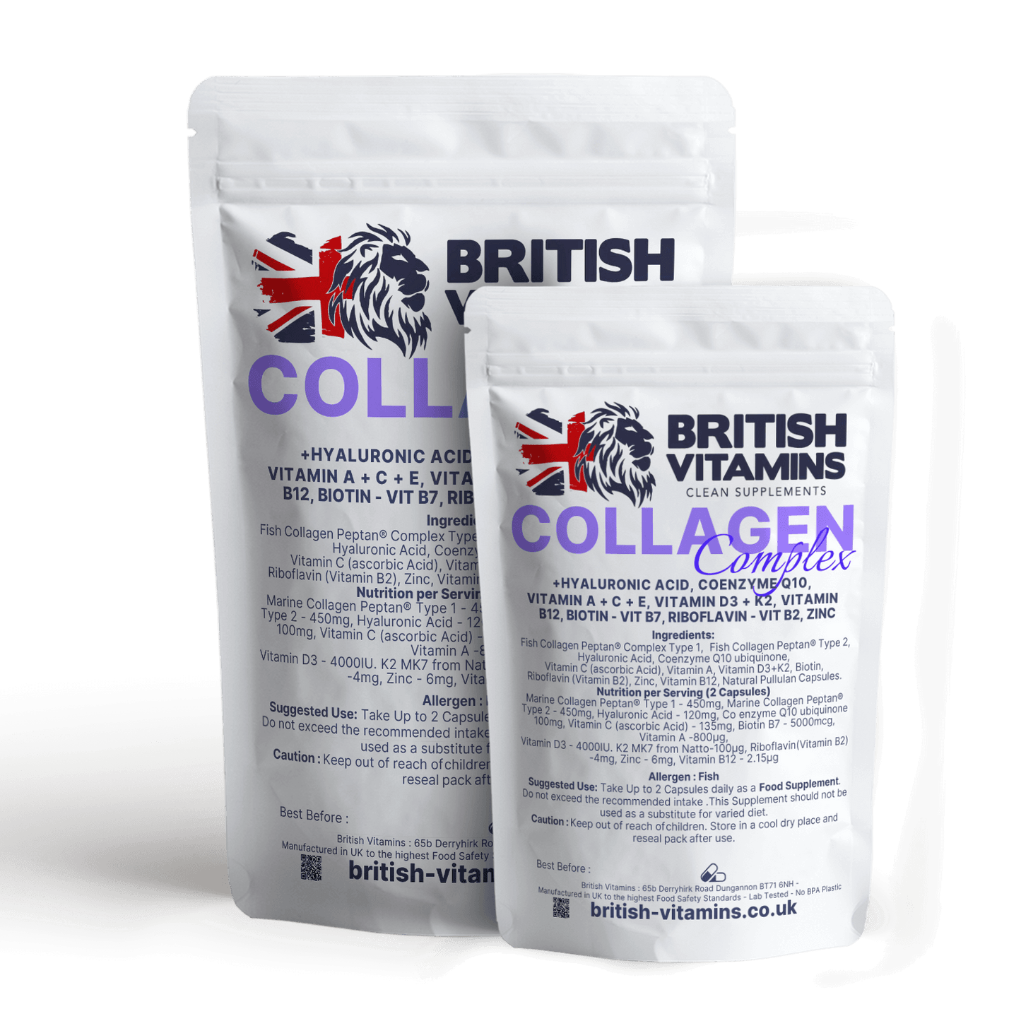 Marine Collagen, Hyaluronic Acid, CoQ10 & Multivitamins – A, C, D3, E, K2, B2, B12, Biotin, Zinc Health & Beauty:Vitamins & Lifestyle Supplements:Vitamins & Minerals British Vitamins