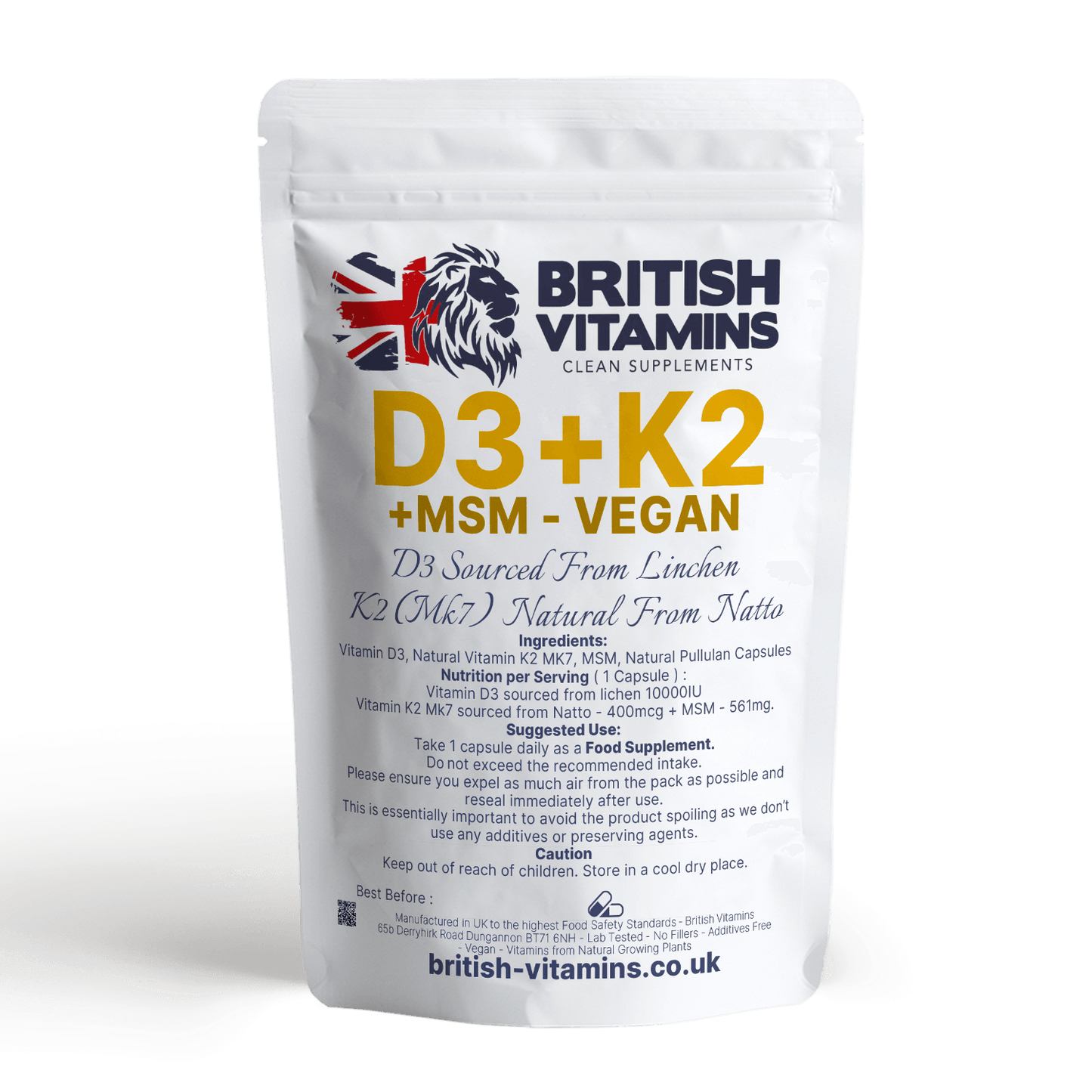 High Strength Vitamin D3 10,000 IU + K2 MK-7 400mcg + MSM – Vegan, No Fillers, UK-Made Health & Beauty:Vitamins & Lifestyle Supplements:Vitamins & Minerals British Vitamins