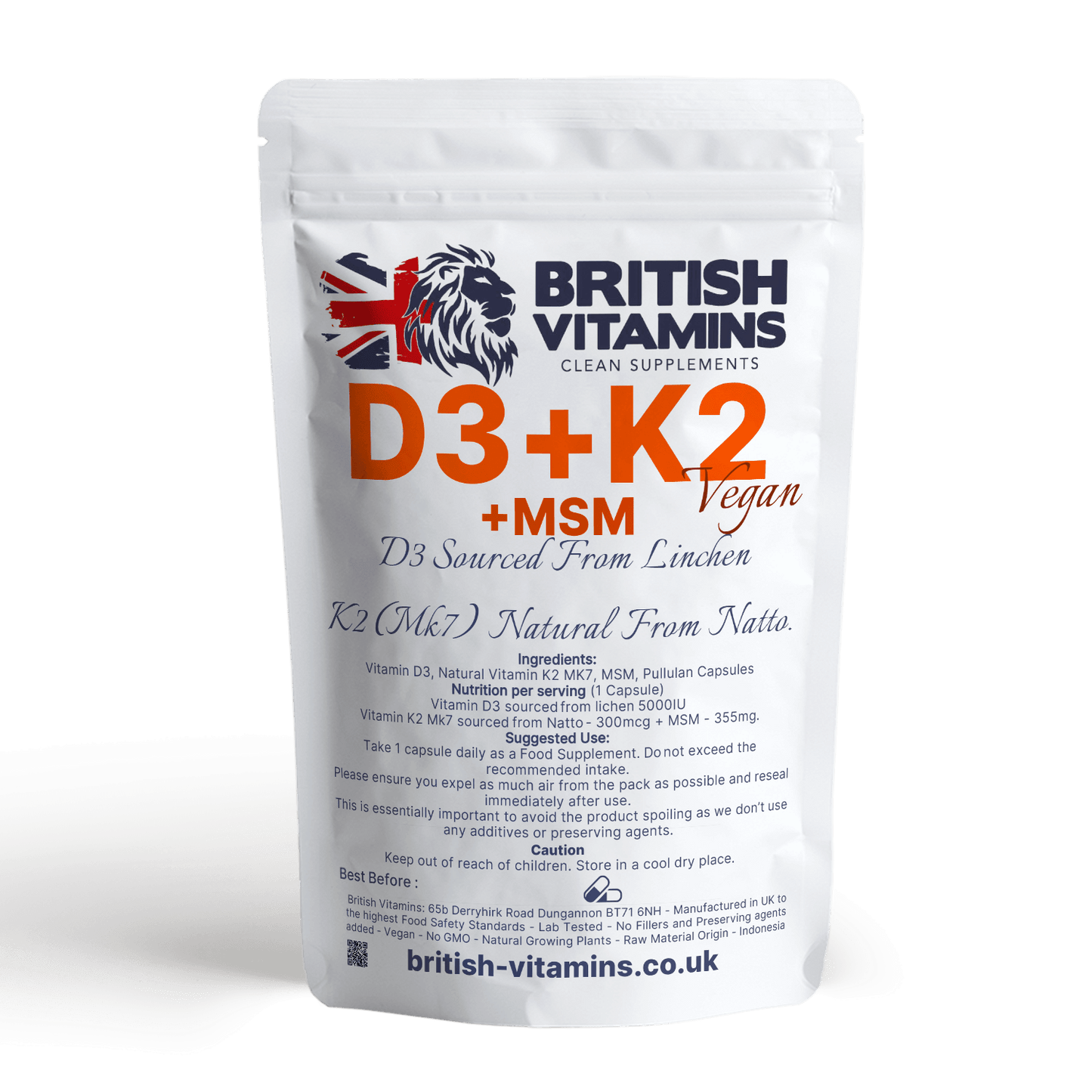 D3 + K2 MK-7 from Natto + MSM, 5000IU Health & Beauty:Vitamins & Lifestyle Supplements:Vitamins & Minerals British Vitamins