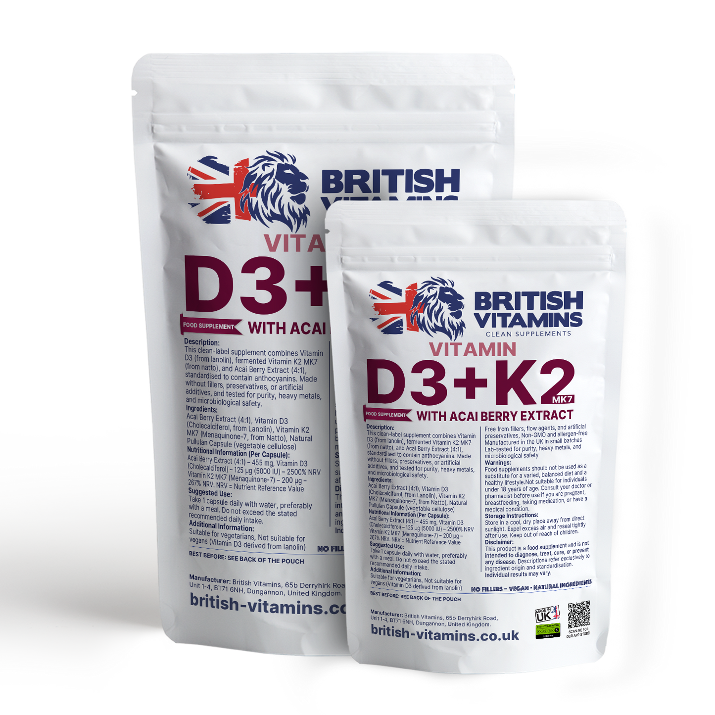 D3 K2 MK-7 Vitamins Formulated with Acai Berry Health & Beauty:Vitamins & Lifestyle Supplements:Vitamins & Minerals British Vitamins