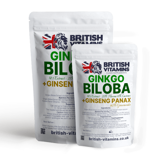 Ginkgo Biloba Capsules +Ginseng Panax Health & Beauty:Vitamins & Lifestyle Supplements:Vitamins & Minerals British Vitamins 5 Capsules ( Sample )