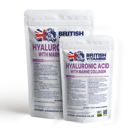 Hyaluronic acid + Type 1 Marine Collagen Complex No Fillers Proteins Health & Beauty:Vitamins & Lifestyle Supplements:Vitamins & Minerals British Vitamins