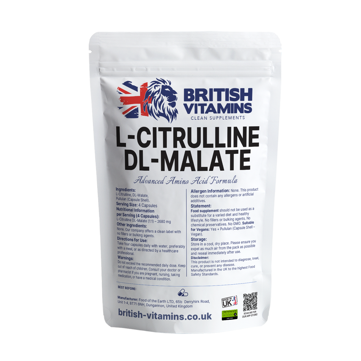 L-Citrulline DL-Malate 750mg No Fillers Health & Beauty:Vitamins & Lifestyle Supplements:Vitamins & Minerals British Vitamins 120 Capsules