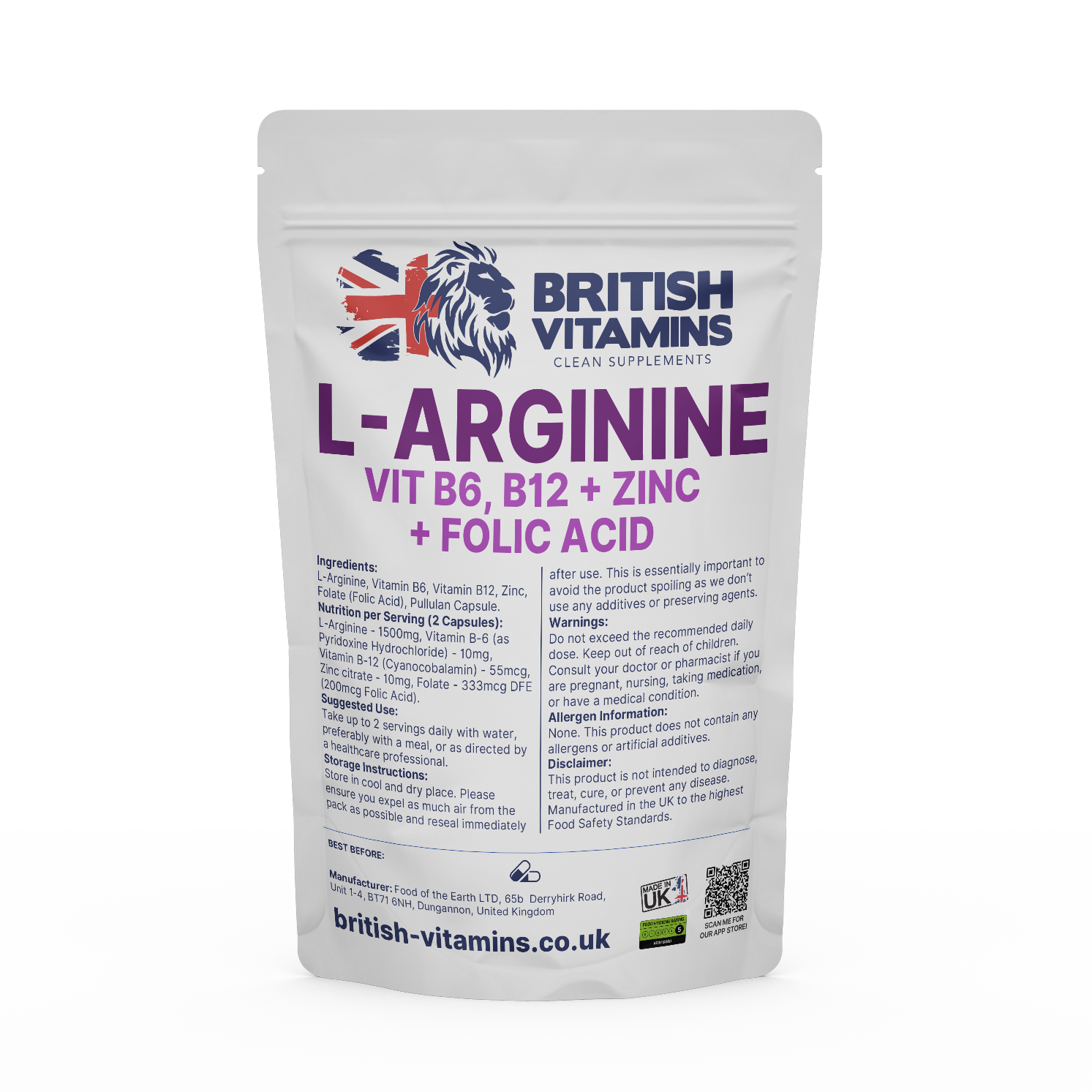 L-Arginine Supplement Health & Beauty:Vitamins & Lifestyle Supplements:Vitamins & Minerals British Vitamins 60 Capsules