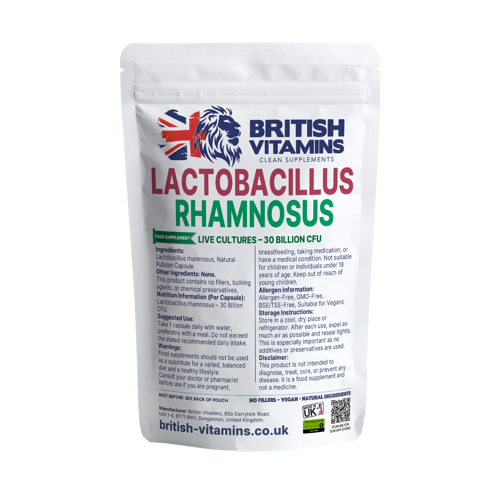 Lactobacillus Rhamnosus 30 Billion CFU live culture bacteria Health & Beauty:Vitamins & Lifestyle Supplements:Vitamins & Minerals British Vitamins 60 Capsules