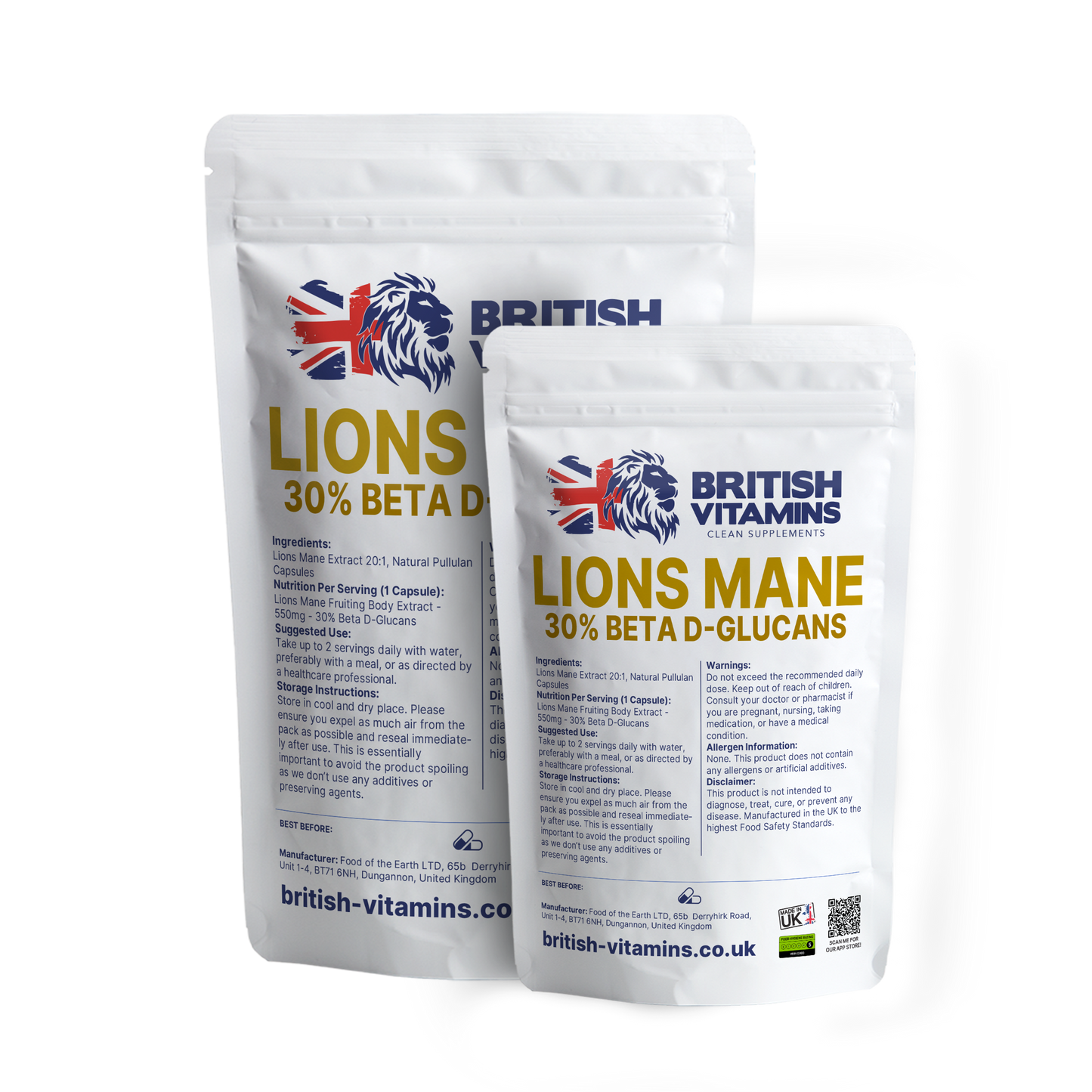 Lions Mane 30% Beta Glucans 550mg Food Supplement British Vitamins