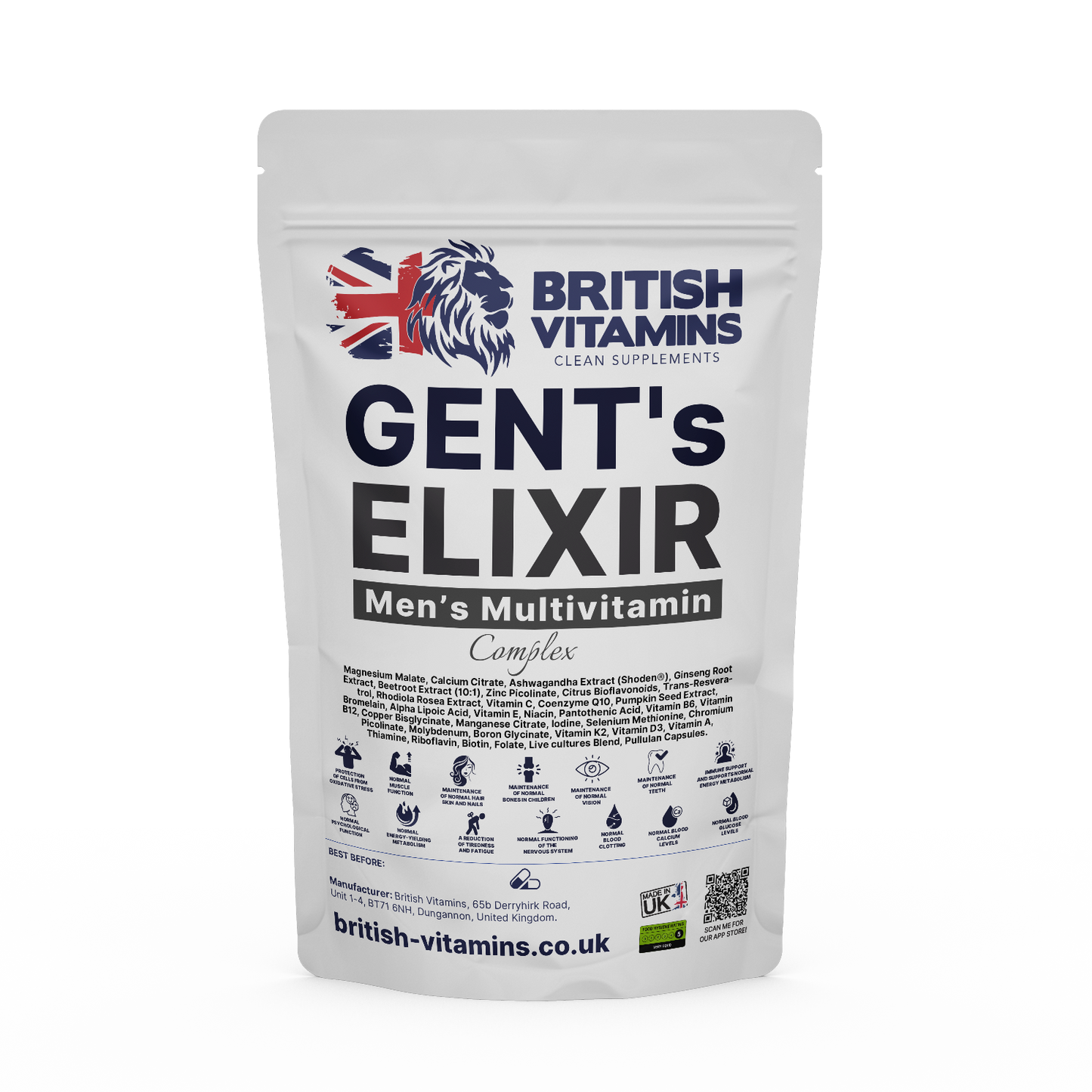 Gent’s ELIXIR – Men’s Multivitamin Complex with Live Cultures 50 Billion CFU British Vitamins 60 Capsules