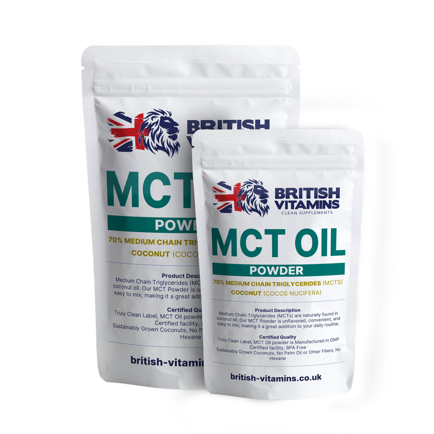 MCT Oil Powder Medium Chain Triglycerides from 100% Coconut Oil Clean-Label – 250g British Vitamins
