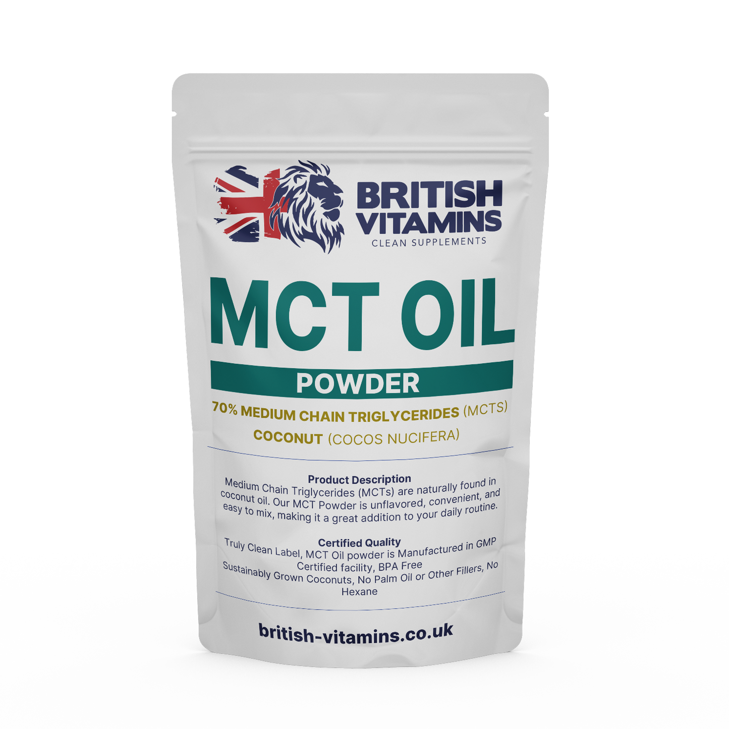 MCT Oil Powder Medium Chain Triglycerides from 100% Coconut Oil Clean-Label – 250g British Vitamins 250 g