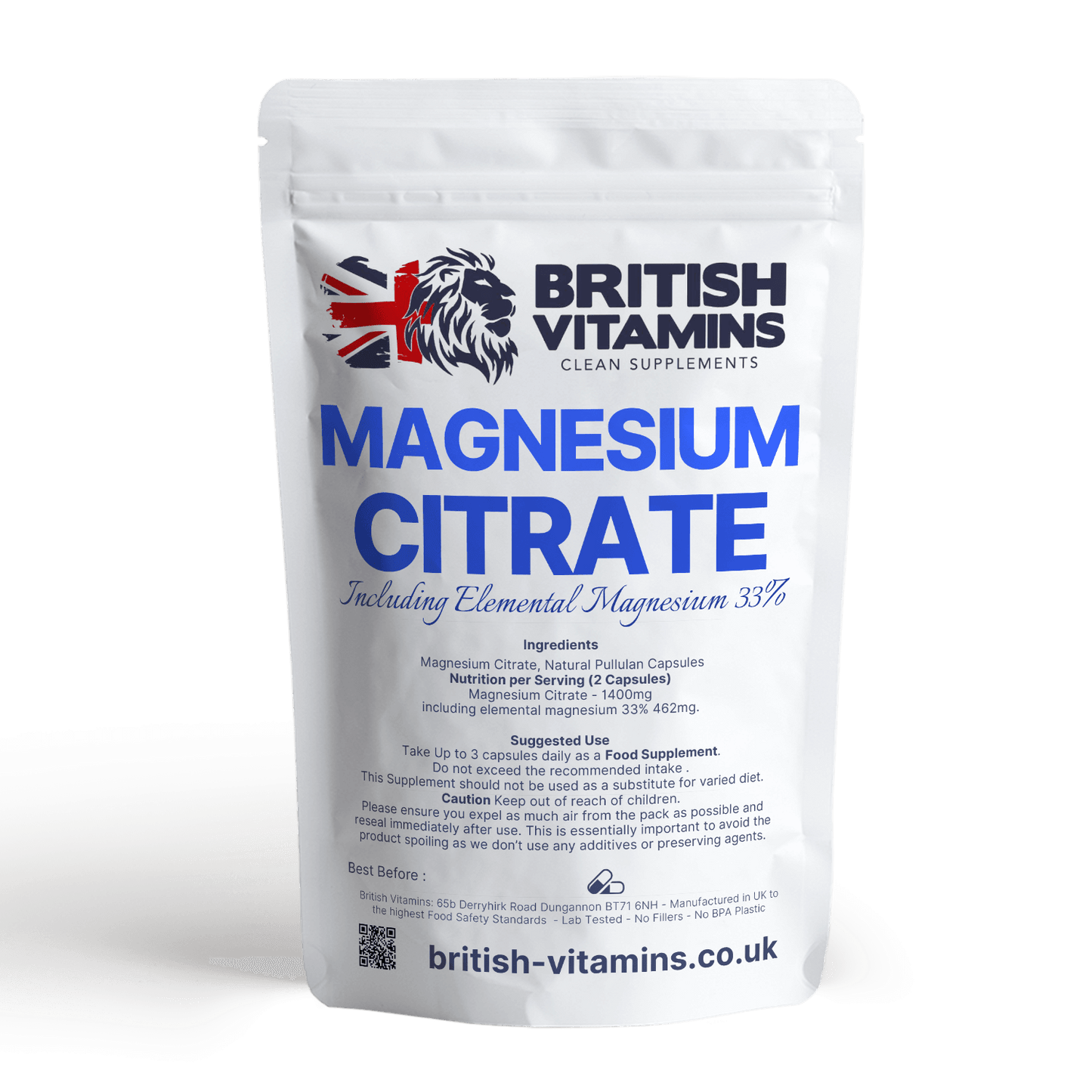 Magnesium Citrate Genuine Capsules 700mg - Additive Free Health & Beauty:Vitamins & Lifestyle Supplements:Vitamins & Minerals British Vitamins