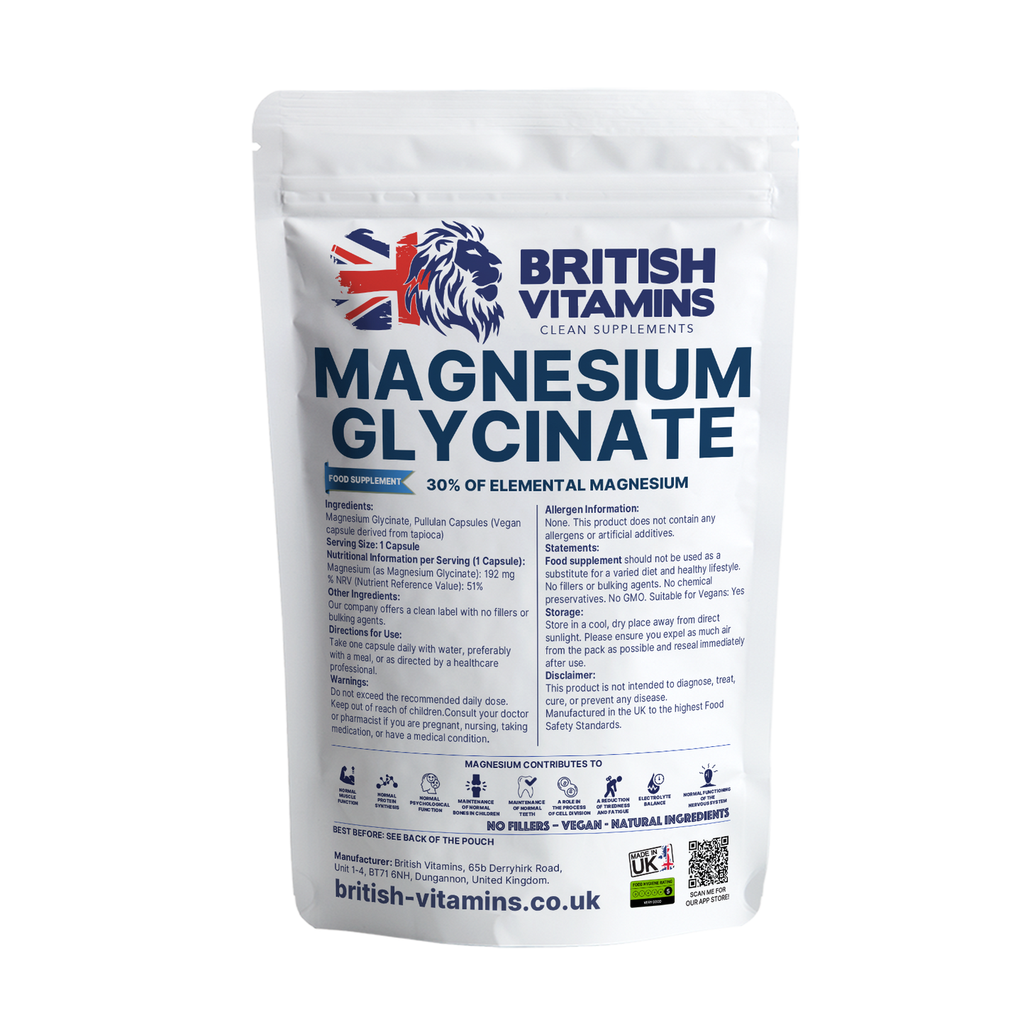 Magnesium Glycinate – 640mg per Capsule (Providing 30% Elemental Magnesium) – Clean Label, No Fillers Health & Beauty:Vitamins & Lifestyle Supplements:Sports Supplements:Protein Shakes & Bodybuilding British Vitamins 90 Capsules