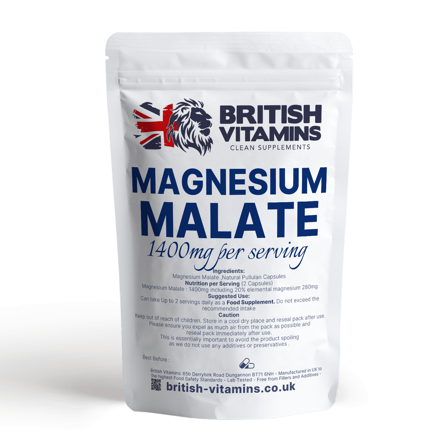 Magnesium Malate 280mg Elemental Magnesium Health & Beauty:Vitamins & Lifestyle Supplements:Vitamins & Minerals British Vitamins 90 Capsules