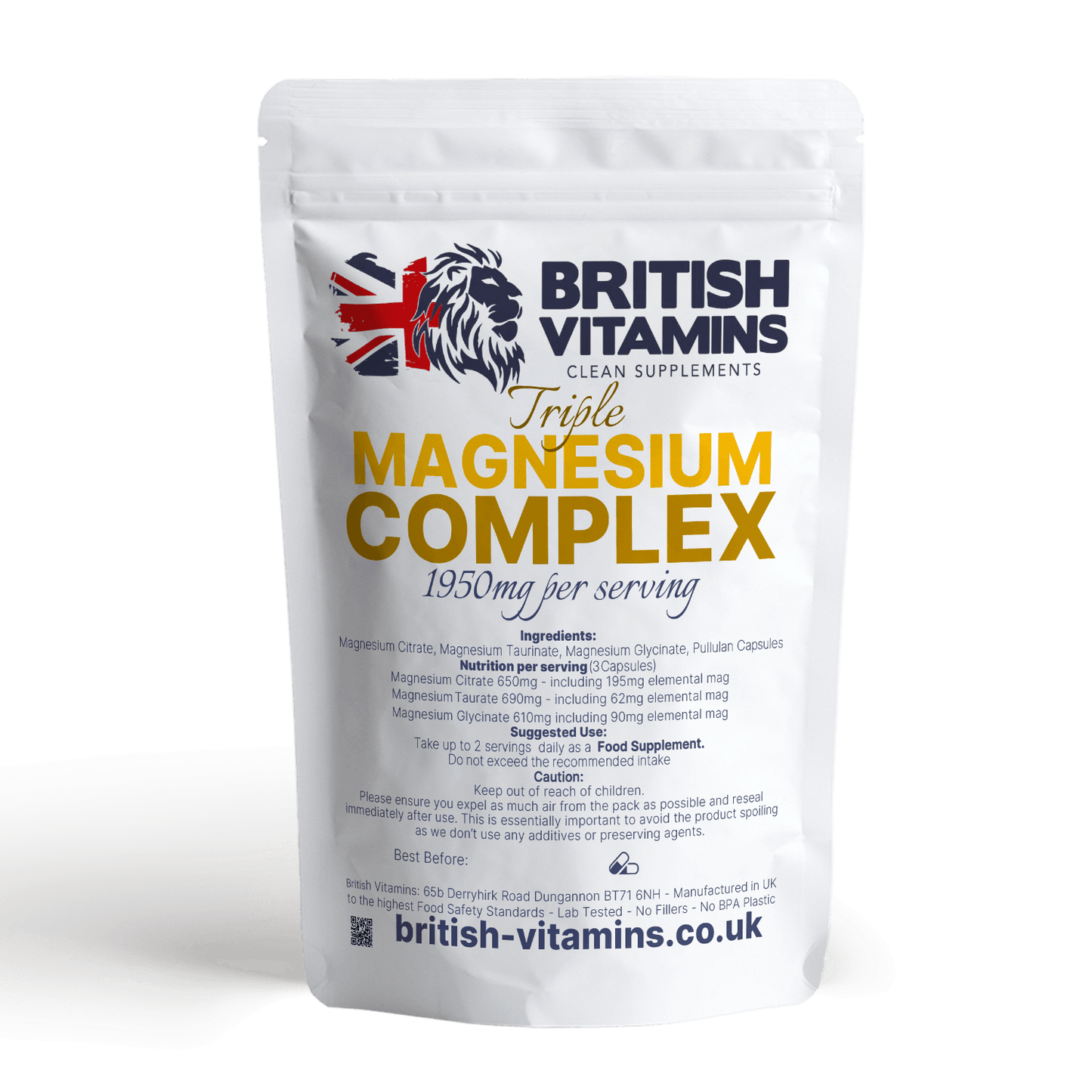 Magnesium Complex - Magnesium Taurate, Citrate, Glycinate Health & Beauty:Vitamins & Lifestyle Supplements:Vitamins & Minerals British Vitamins 5 Capsules ( Sample )