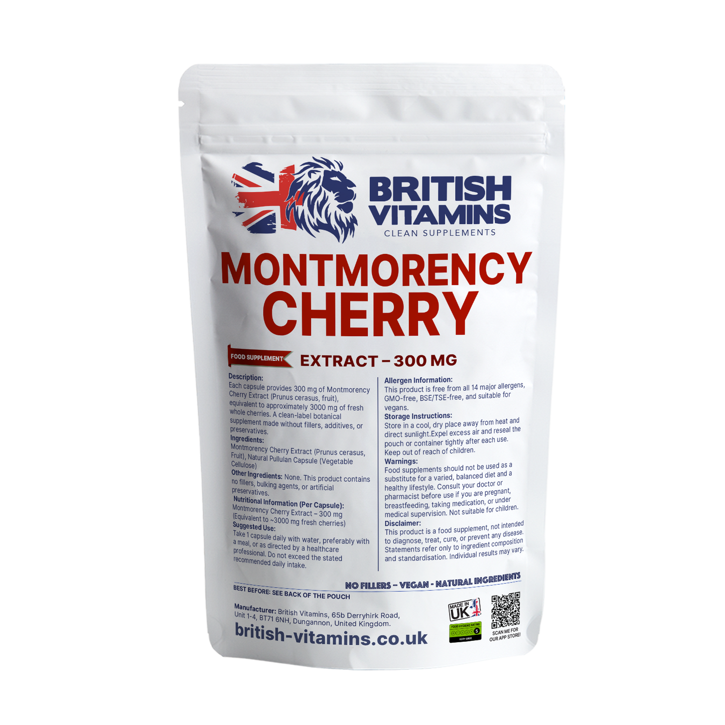 Montmorency Cherry Extract – 300 mg British Vitamins 60 Capsules