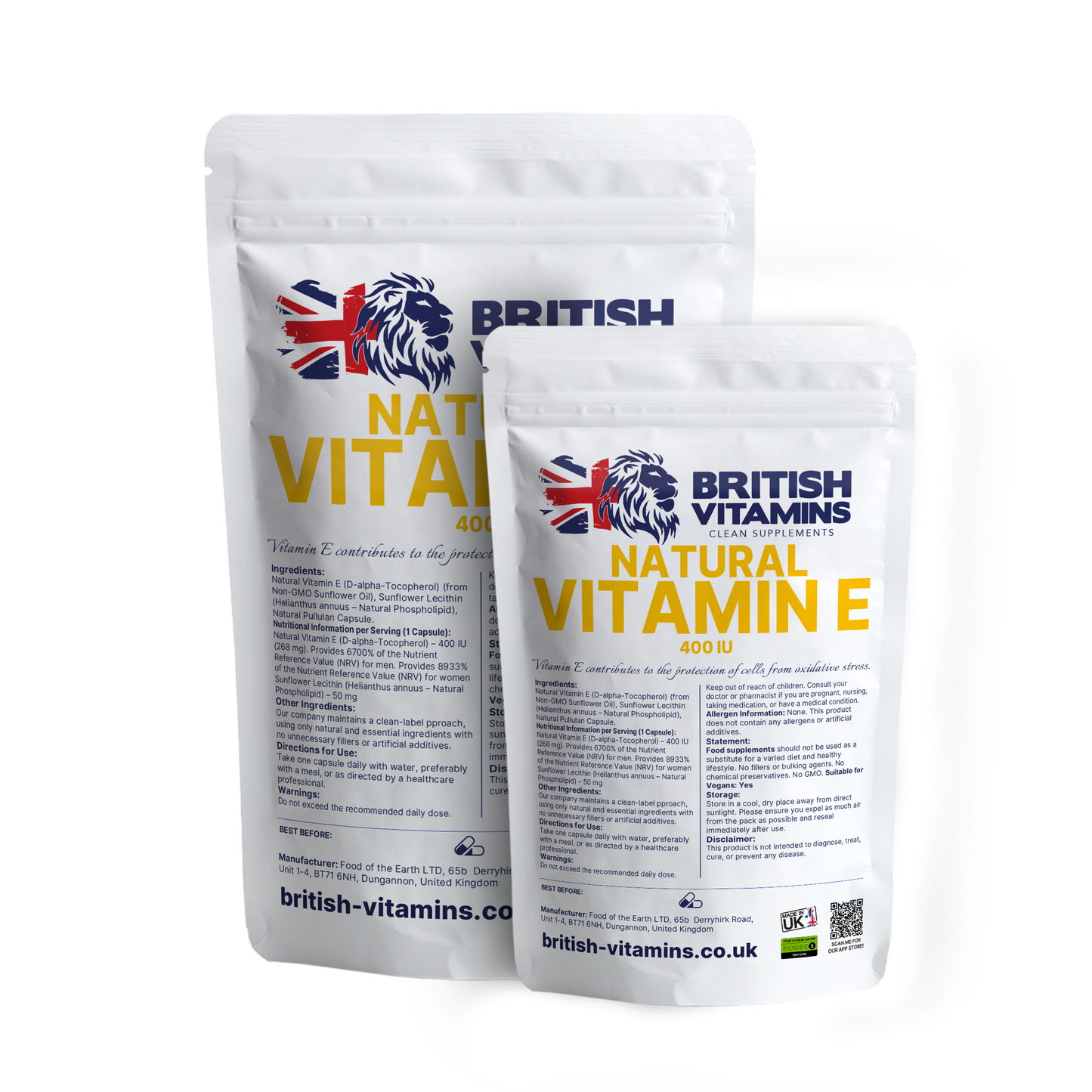 Natural Vitamin E 400 IU (268 mg) Vegan vi British Vitamins