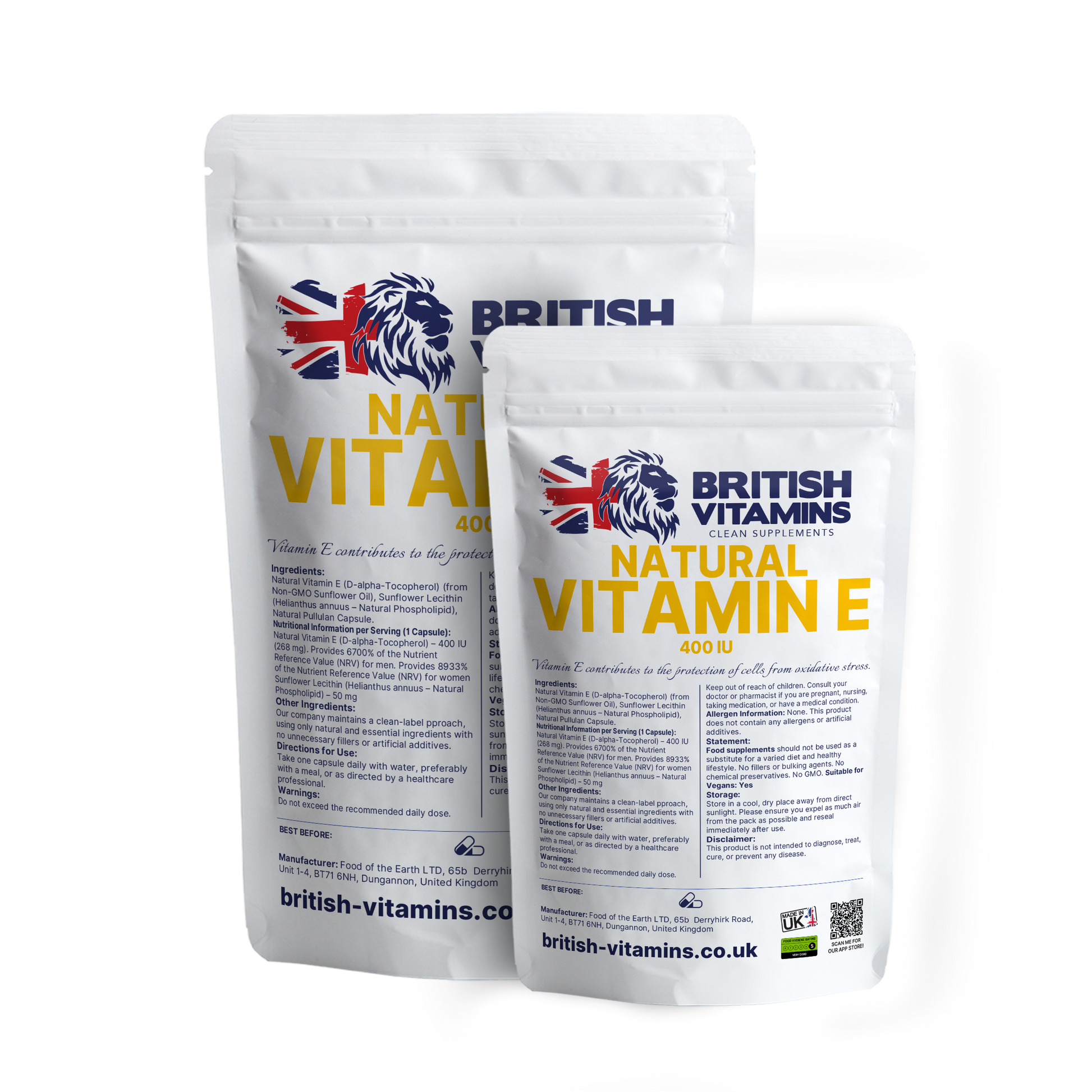Natural Vitamin E 400IU 268 mg Vegan vi British Vitamins