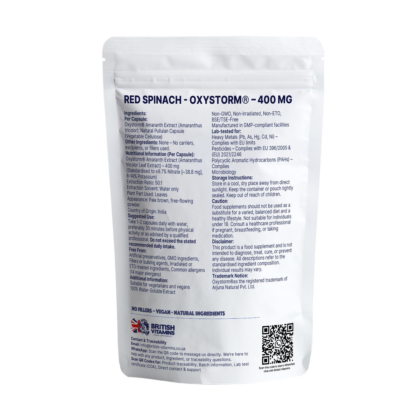Oxystorm® Red Spinach Extract Natural Nitrate Source 10× More Potent Than Beetroot British Vitamins