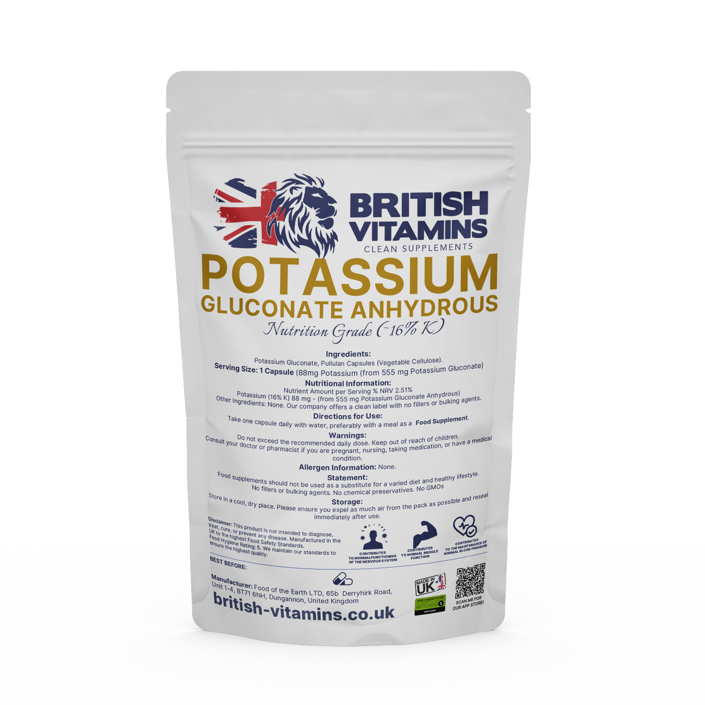 Potassium Gluconate Health & Beauty:Vitamins & Lifestyle Supplements:Vitamins & Minerals British Vitamins 5 Capsules (Sample)