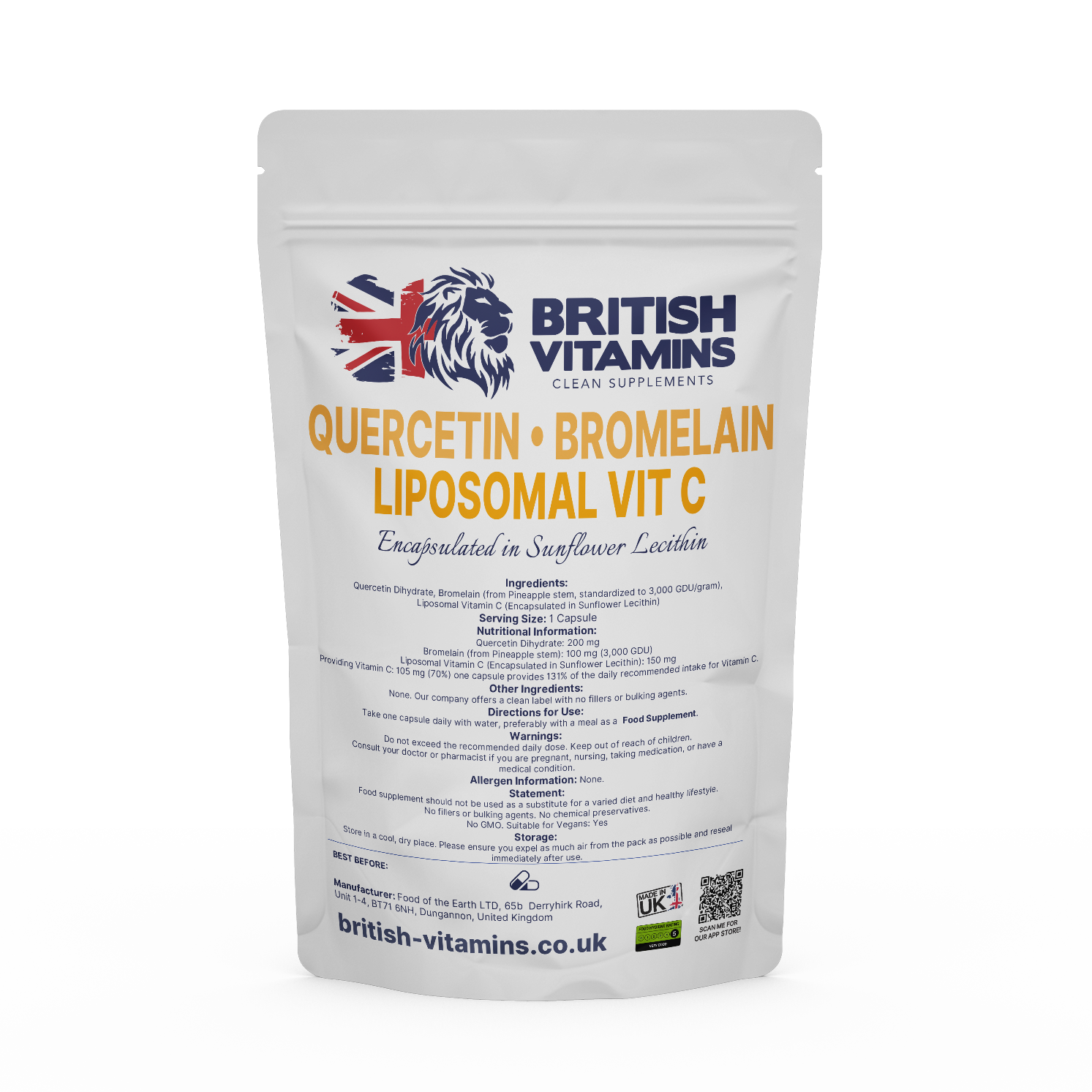 Quercetin with Bromelain & Liposomal Vitamin C – Clean Label Supplement Health & Beauty:Vitamins & Lifestyle Supplements:Vitamins & Minerals British Vitamins 5 Capsules ( Sample )