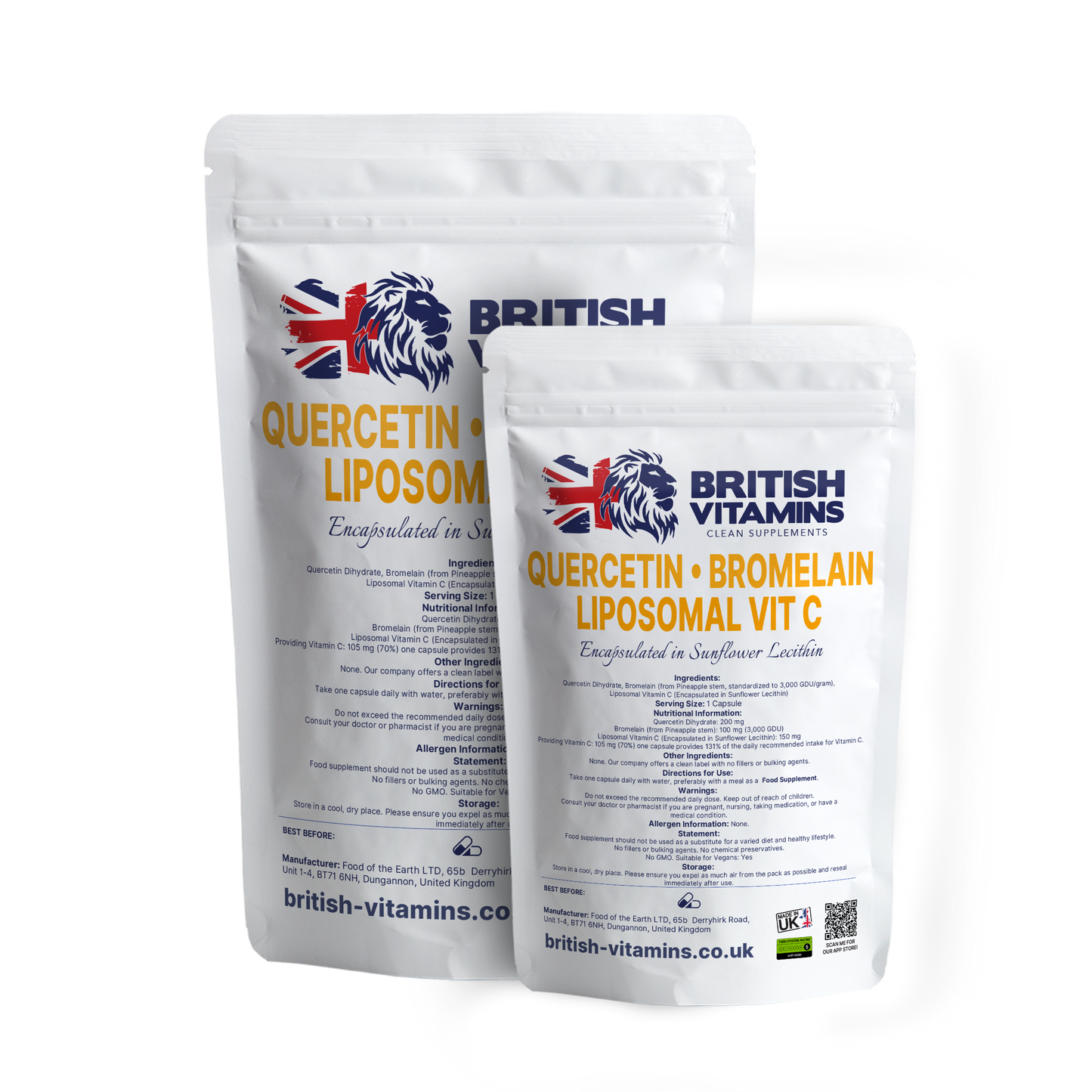 Quercetin with Bromelain & Liposomal Vitamin C – Clean Label Supplement Health & Beauty:Vitamins & Lifestyle Supplements:Vitamins & Minerals British Vitamins