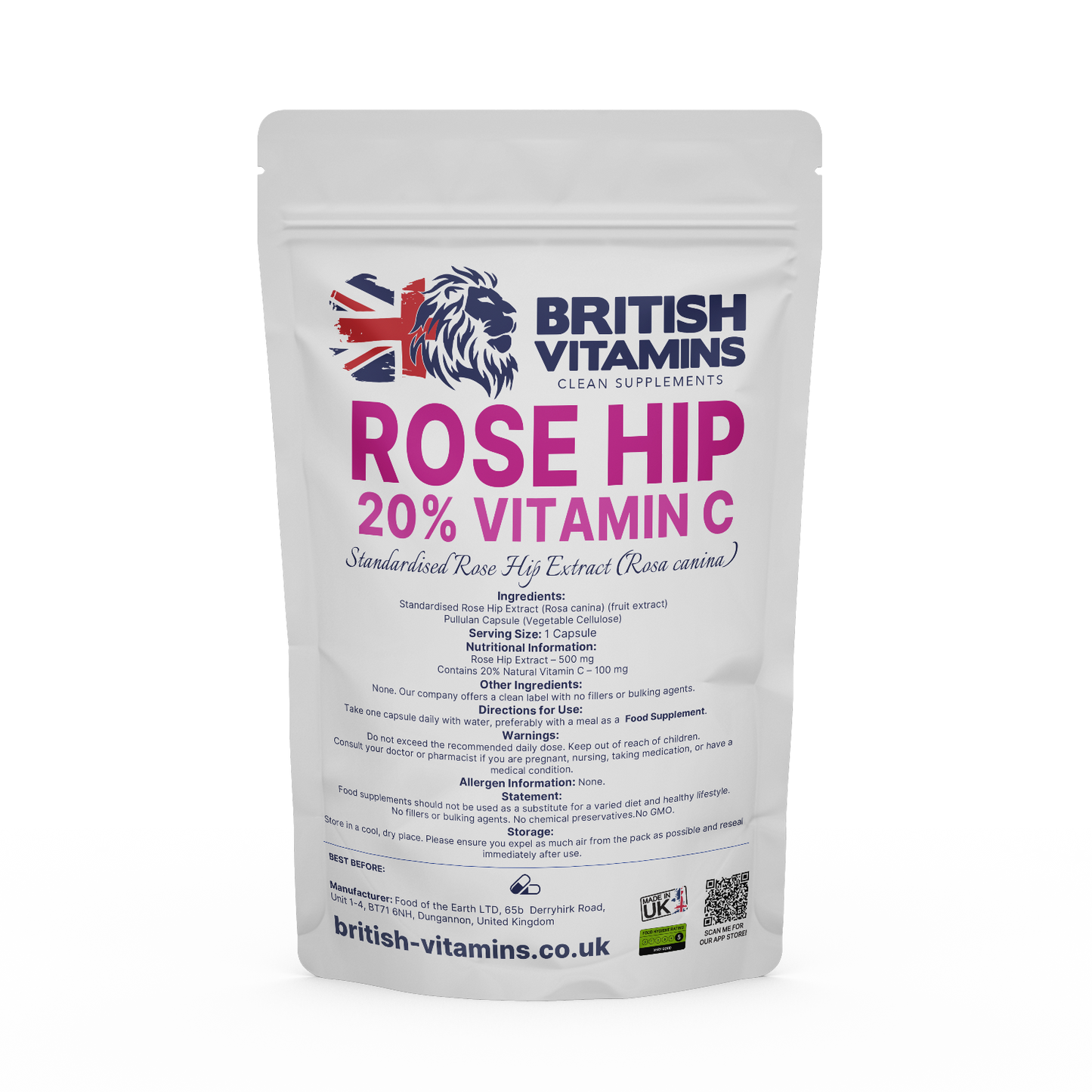 Rose Hips Extract – 500mg | Standardized to 20% Natural Vitamin C | Clean Label Supplement Health & Beauty:Vitamins & Lifestyle Supplements:Vitamins & Minerals British Vitamins 5 Capsules (Sample)