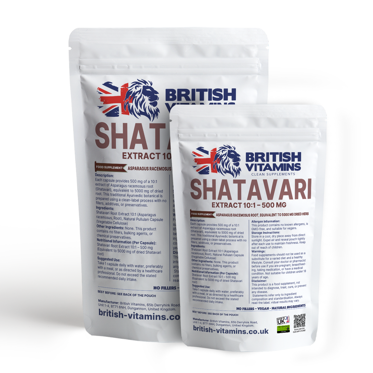 Shatavari Root Capsules 500mg – Traditional Botanical – Clean Label Vegan Capsules British Vitamins