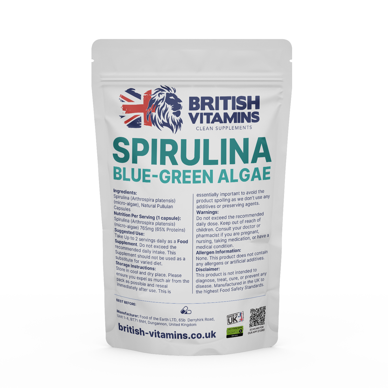 Spirulina extract Organic 765mg 65% Proteins Vegan Capsules Health & Beauty:Vitamins & Lifestyle Supplements:Vitamins & Minerals British Vitamins 5 Capsules ( Sample )