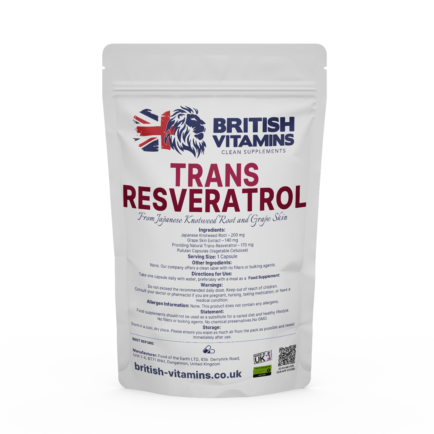 Trans-Resveratrol Supplement – Japanese Knotweed Root & Grape Skin Extract Health & Beauty:Vitamins & Lifestyle Supplements:Vitamins & Minerals British Vitamins 5 Capsules (Sample)