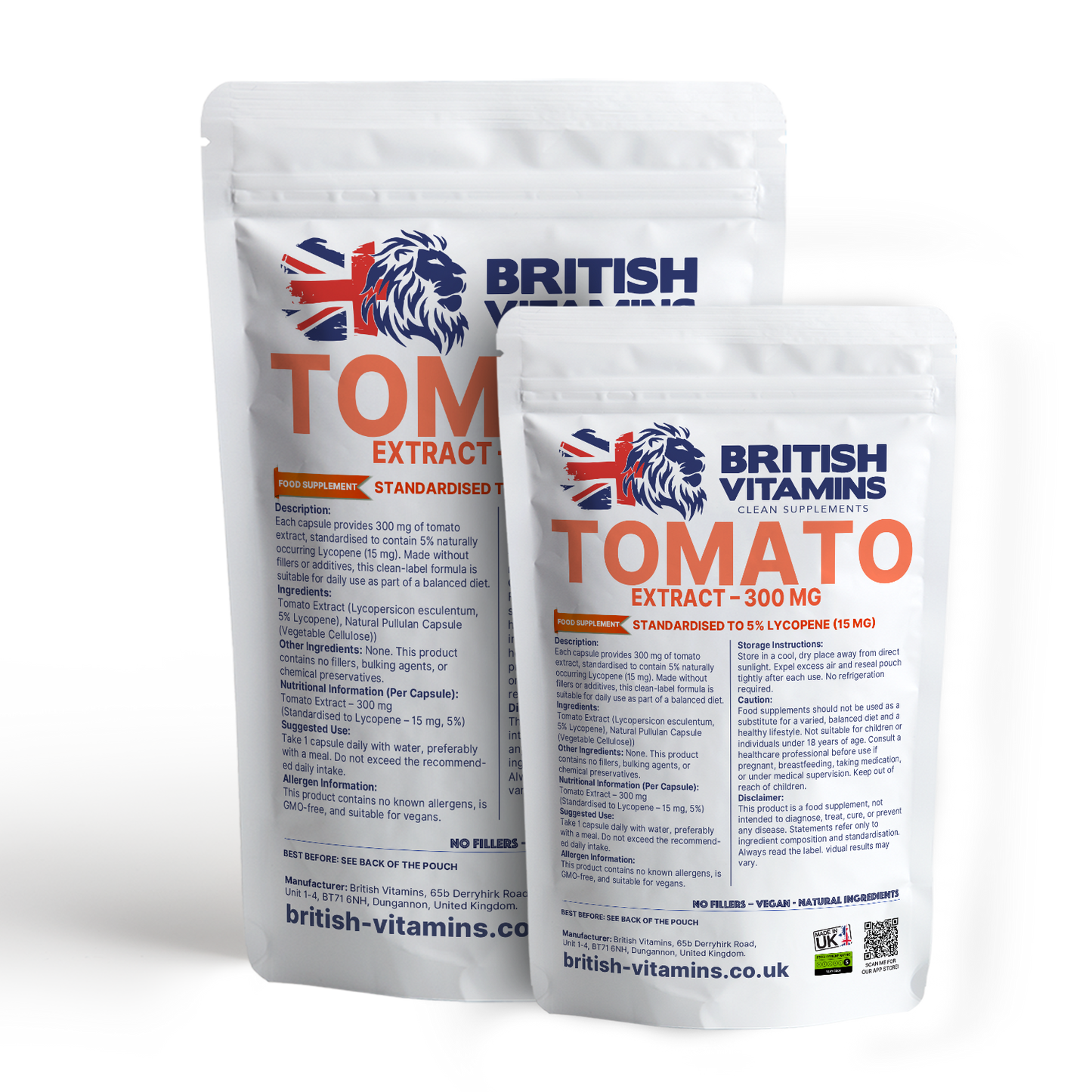 Tomato Extract 300mg – 5% Lycopene 15mg – Clean Label – No Fillers – Vegan – UK Made British Vitamins