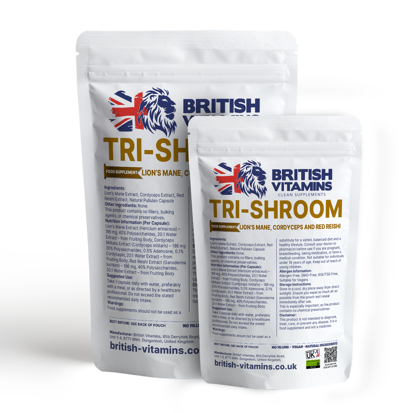 Trishroom - Lion's Mane, Cordyceps, Red Reishi, Mushroom Complex Health & Beauty:Vitamins & Lifestyle Supplements:Vitamins & Minerals British Vitamins