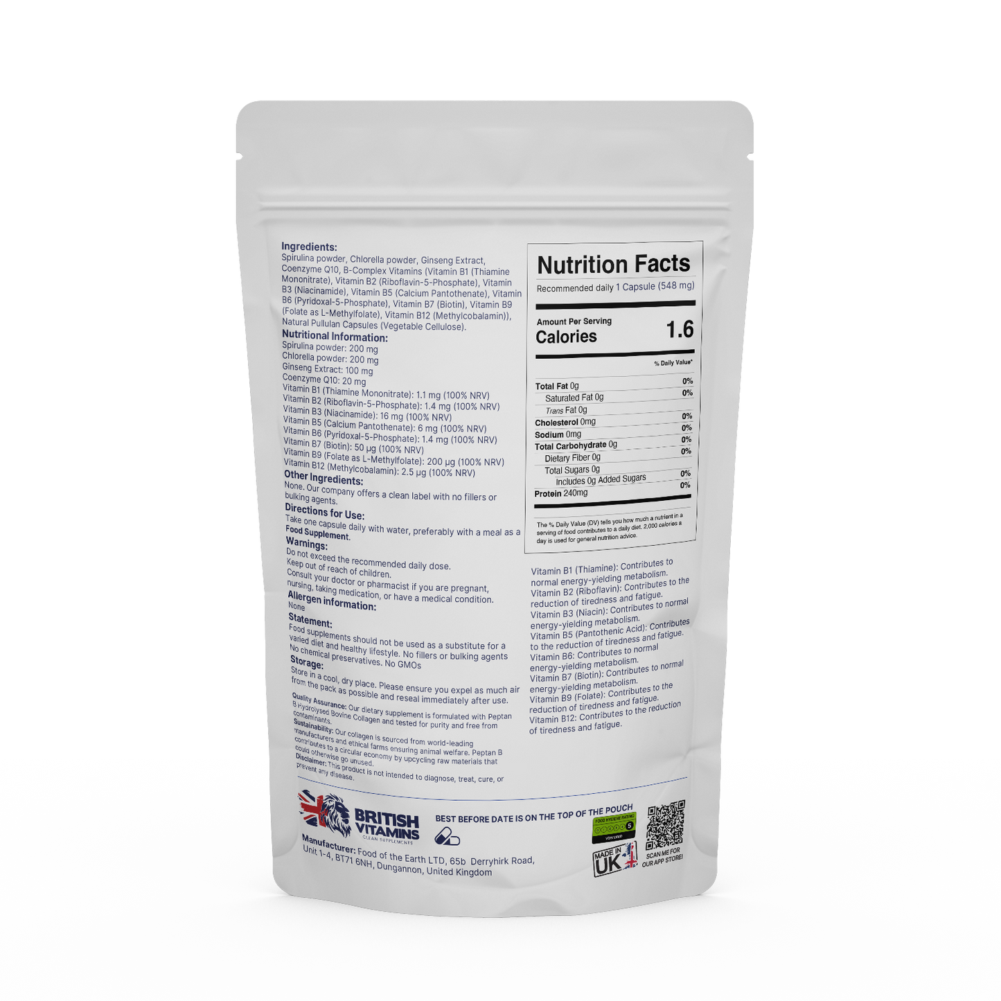 Vitamin B Complex, Q10, Spirulina Chlorella, Ginseng Complex Health & Beauty:Vitamins & Lifestyle Supplements:Vitamins & Minerals British Vitamins