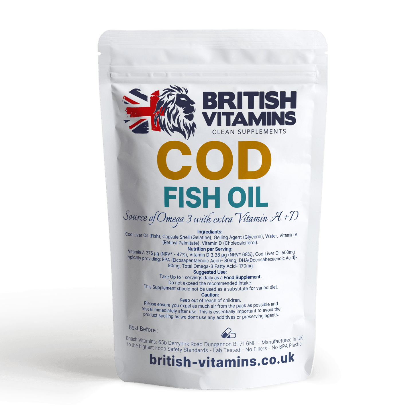 Cod Fish Oil (Fish) 550mg Softgels Food Supplement British Vitamins 60
