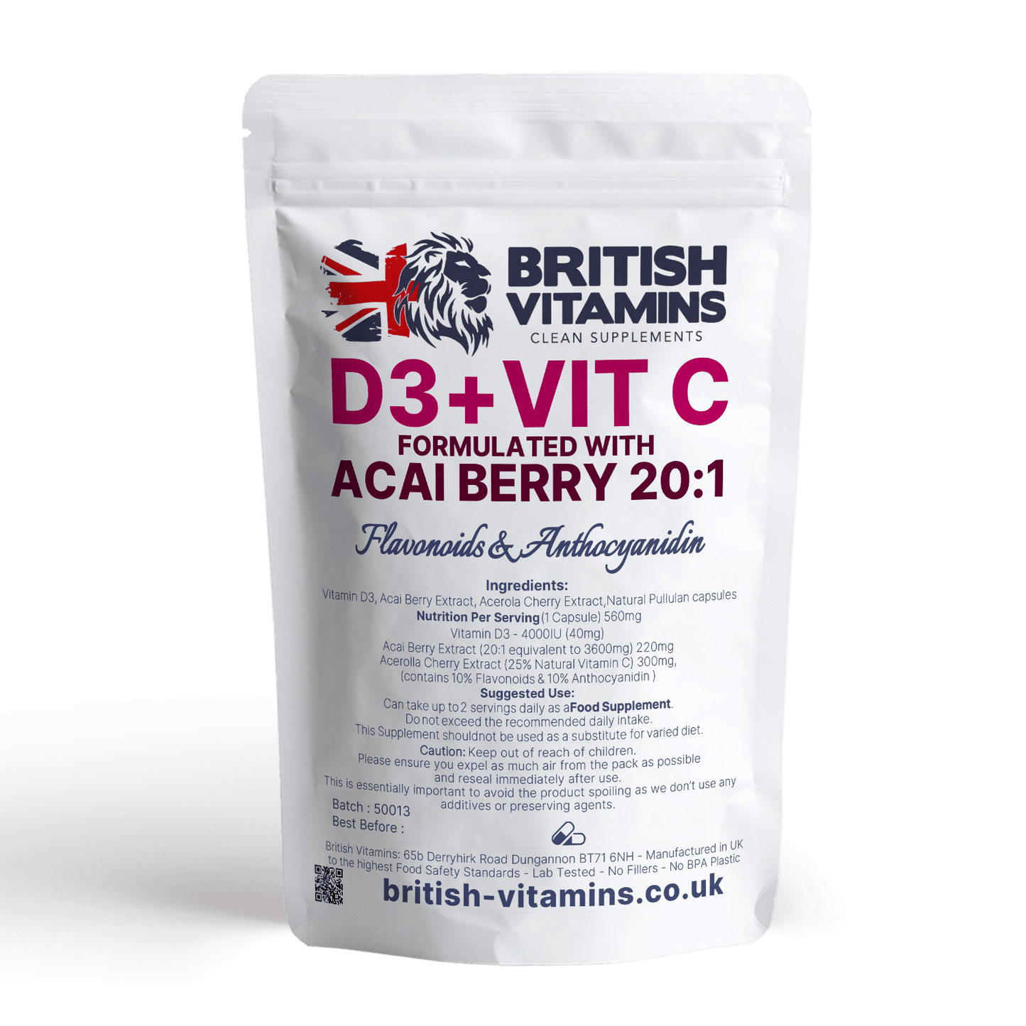 Vitamin D3 4000IU + Acai Berry Extract + Natural Vitamin C Anthocyanin Flavonoid Health & Beauty:Vitamins & Lifestyle Supplements:Vitamins & Minerals British Vitamins