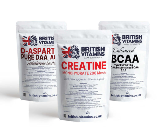 DAA, IBCAA and Creatine - Bundle - Gym Health & Beauty:Vitamins & Lifestyle Supplements:Sports Supplements:Protein Shakes & Bodybuilding British Vitamins 180 capsules