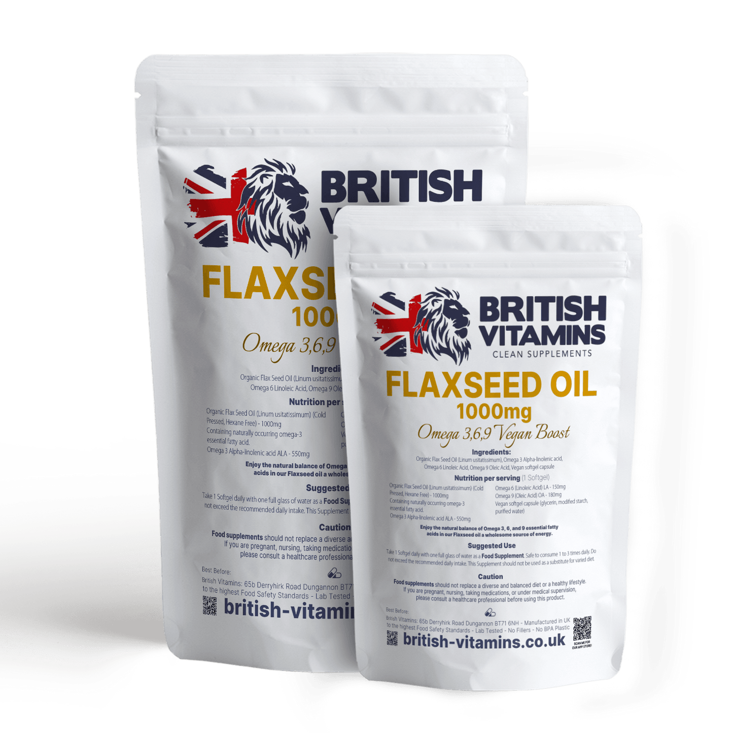 Flaxseed Oil 1000mg Omega 3, 6, 9 Food Supplement British Vitamins