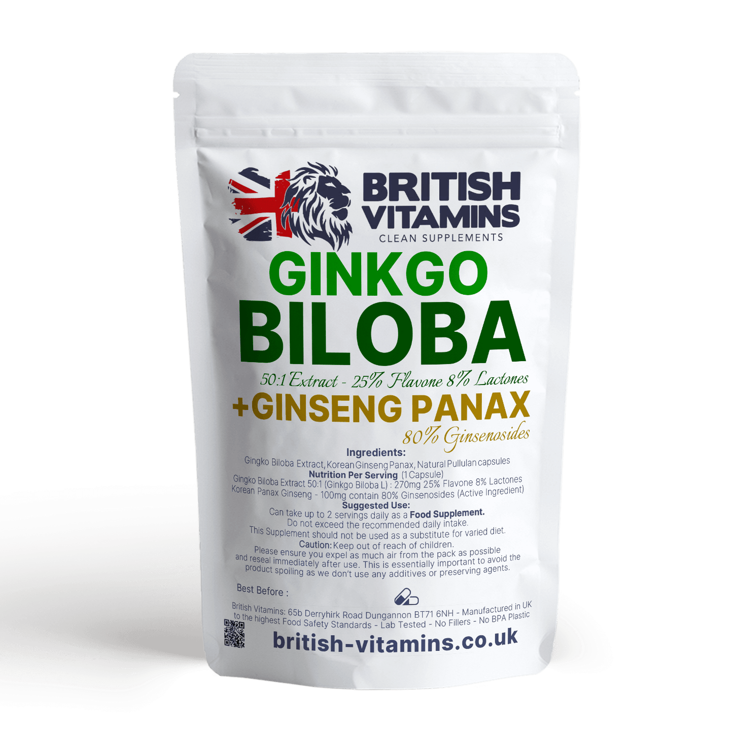 Ginkgo Biloba Capsules +Ginseng Panax Health & Beauty:Vitamins & Lifestyle Supplements:Vitamins & Minerals British Vitamins